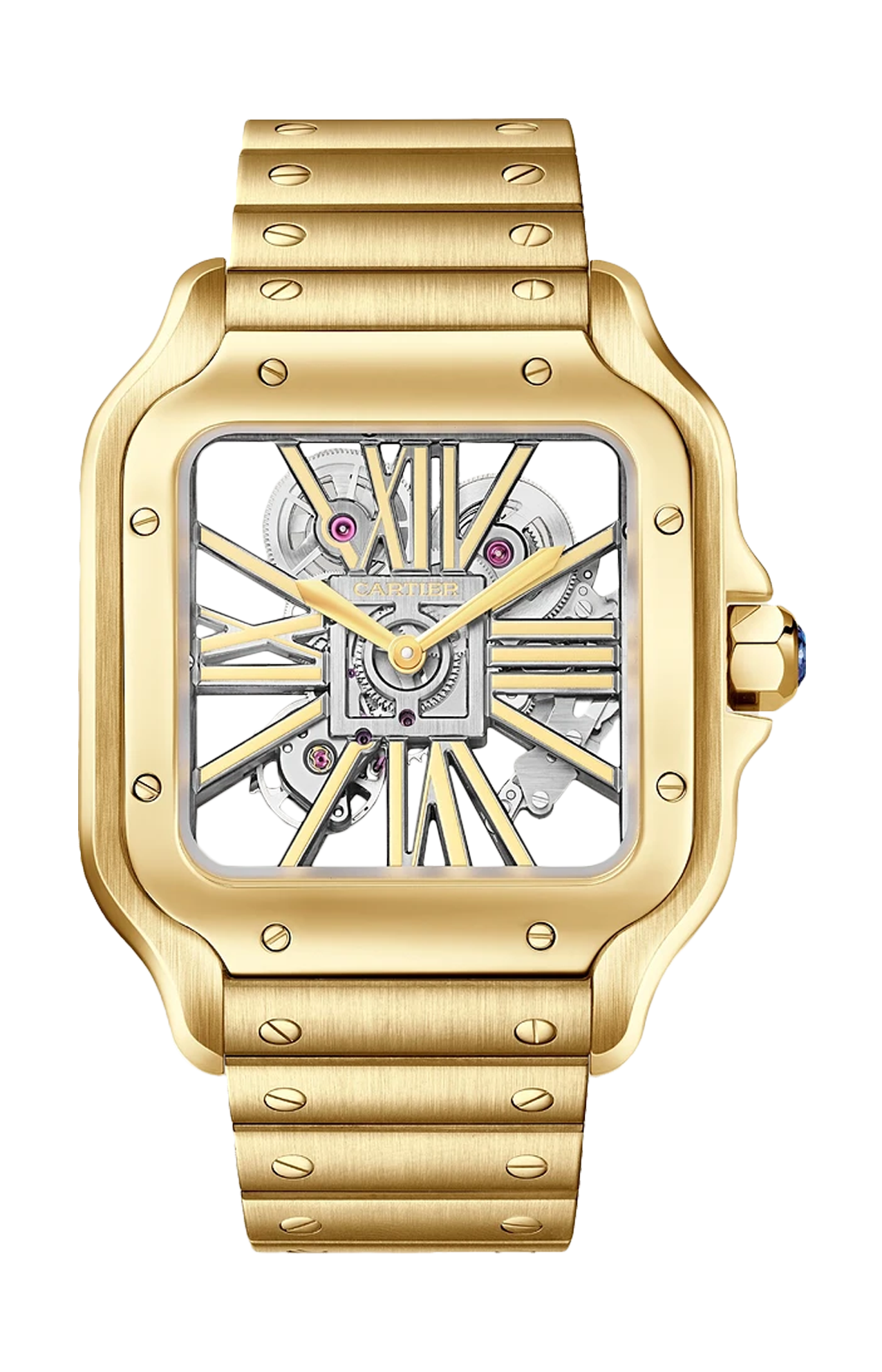Cartier | SANTOS DE CARTIER SQUELETTE, MODELLO GRANDE, ORO GIALLO, SCHELERATO, MANUALE - WHSA0042 (1)