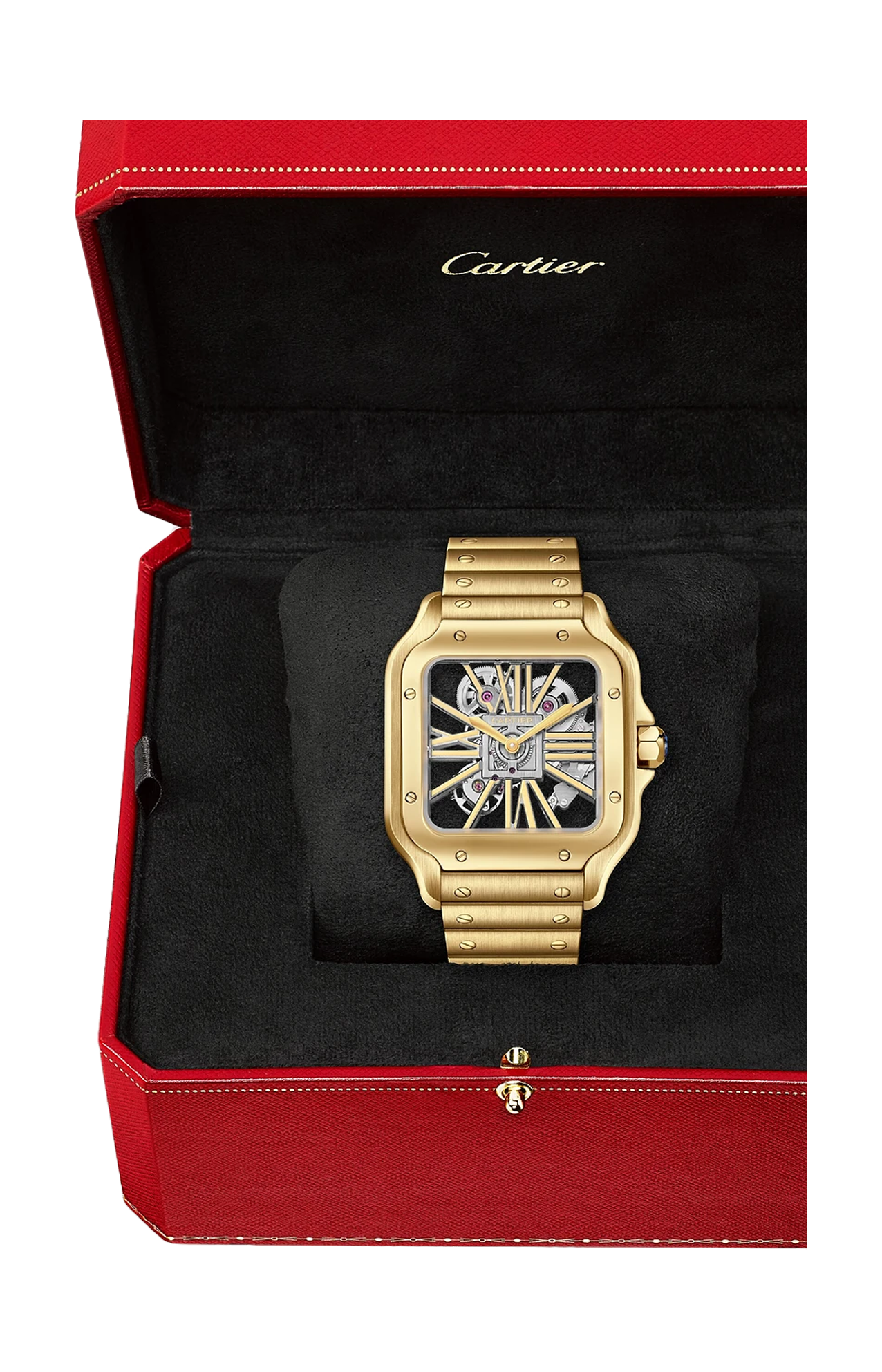 Cartier | SANTOS DE CARTIER SQUELETTE, MODELLO GRANDE, ORO GIALLO, SCHELERATO, MANUALE - WHSA0042 (3)