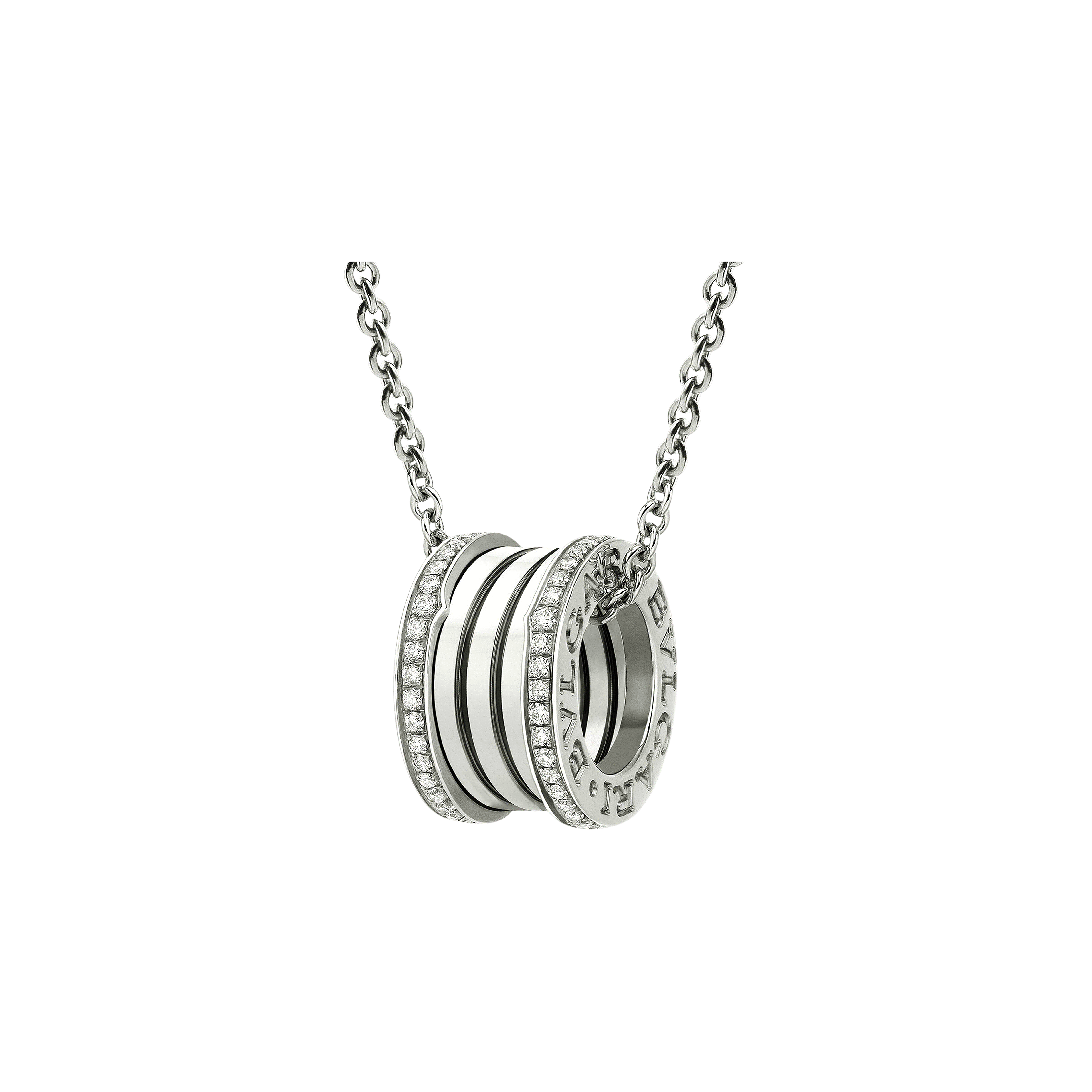 Bulgari | PENDENTE B.ZERO1 CON CATENA IN ORO BIANCO 18 CARATI E PAV&Eacute; DI DIAMANTI LUNGO I BORDI ESTERNI. - CL857027 (1)