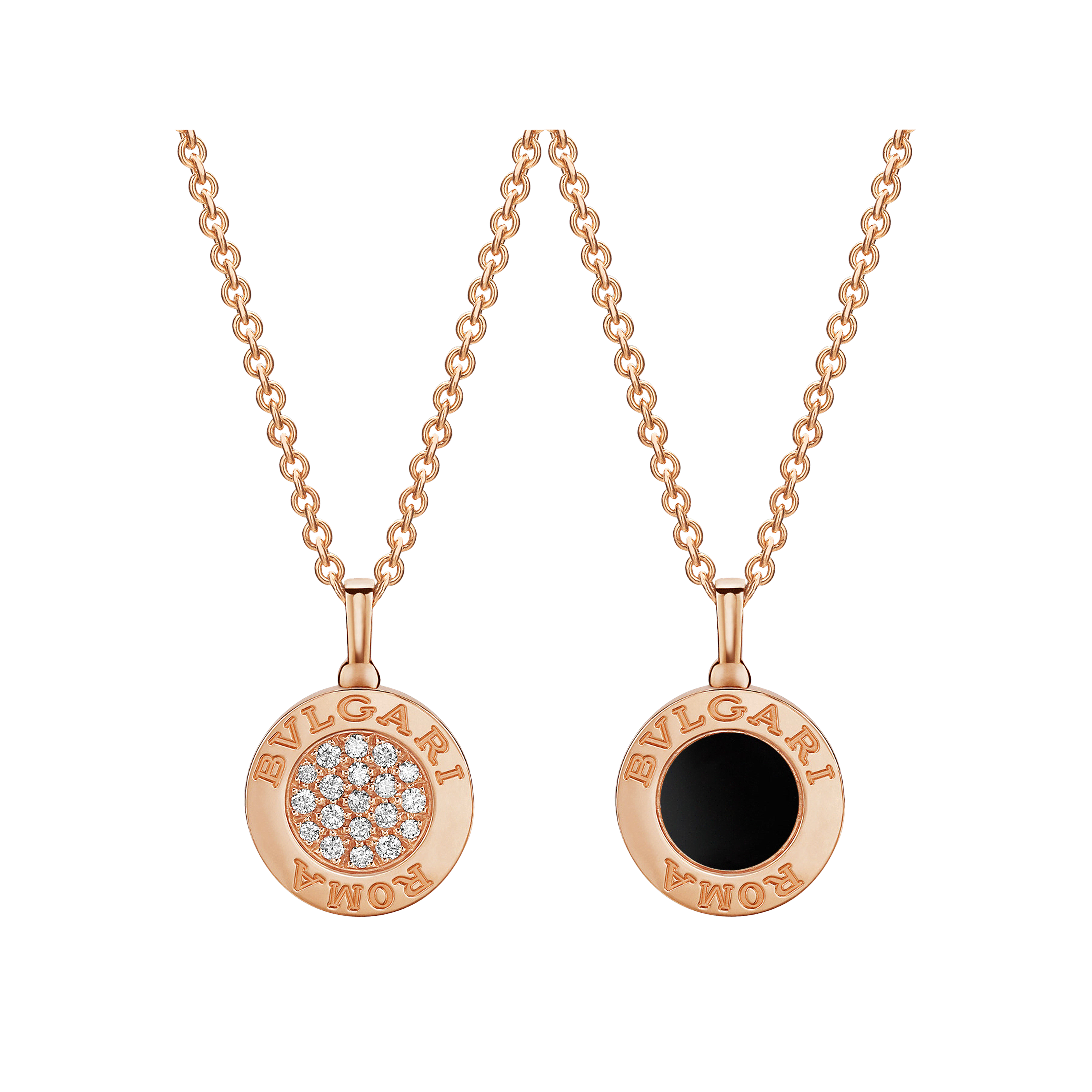 Bulgari | COLLANA BVLGARI BVLGARI IN ORO ROSA CON PAV&Eacute; DI DIAMANTI E ONICE NERA - CL857357 - CL857357 (1)
