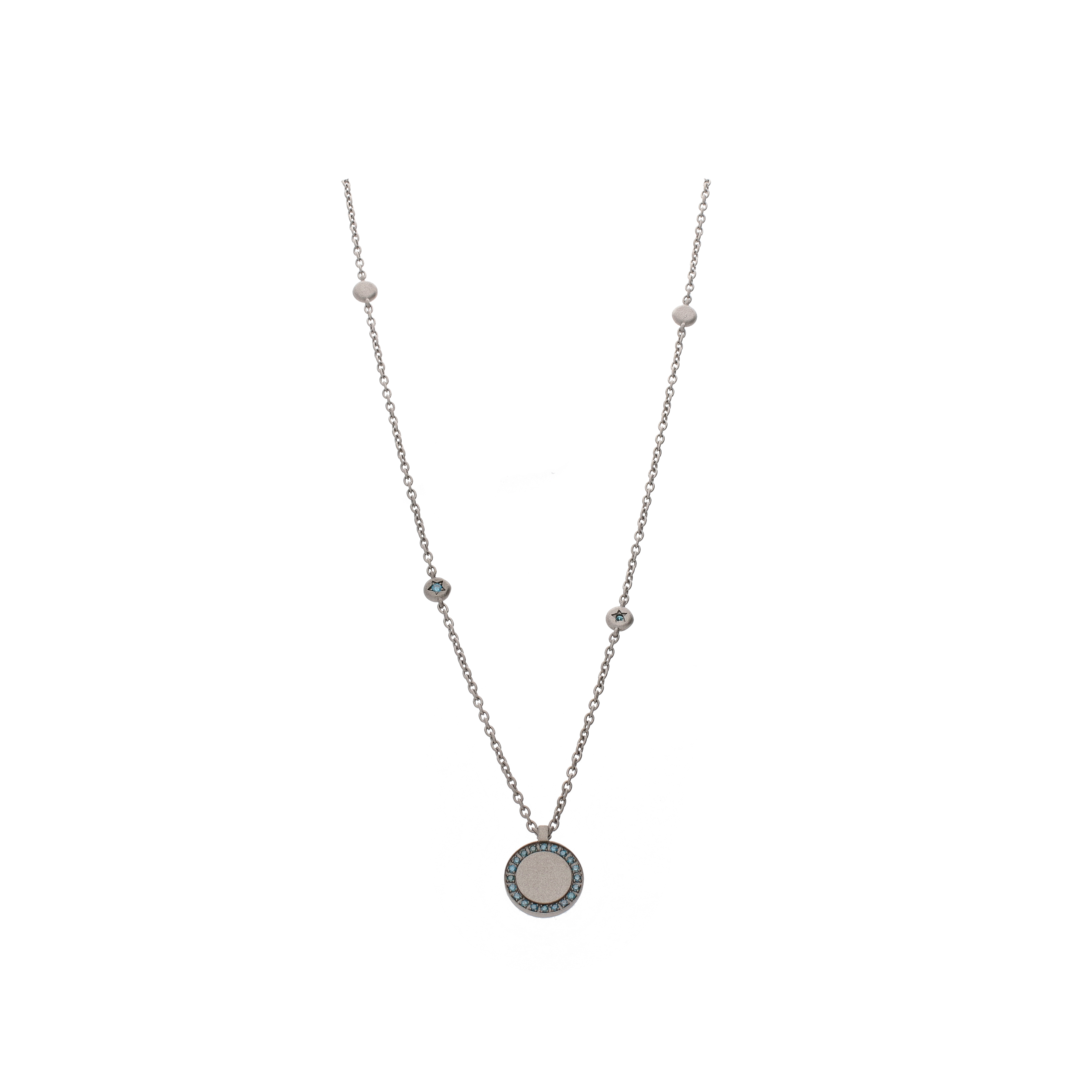 Mano | J . | COLLANA IN TITANIO SABBIATOCON CIONDOLO CONTORNO DIAMANTI BLU - SCO4CODBL (1)