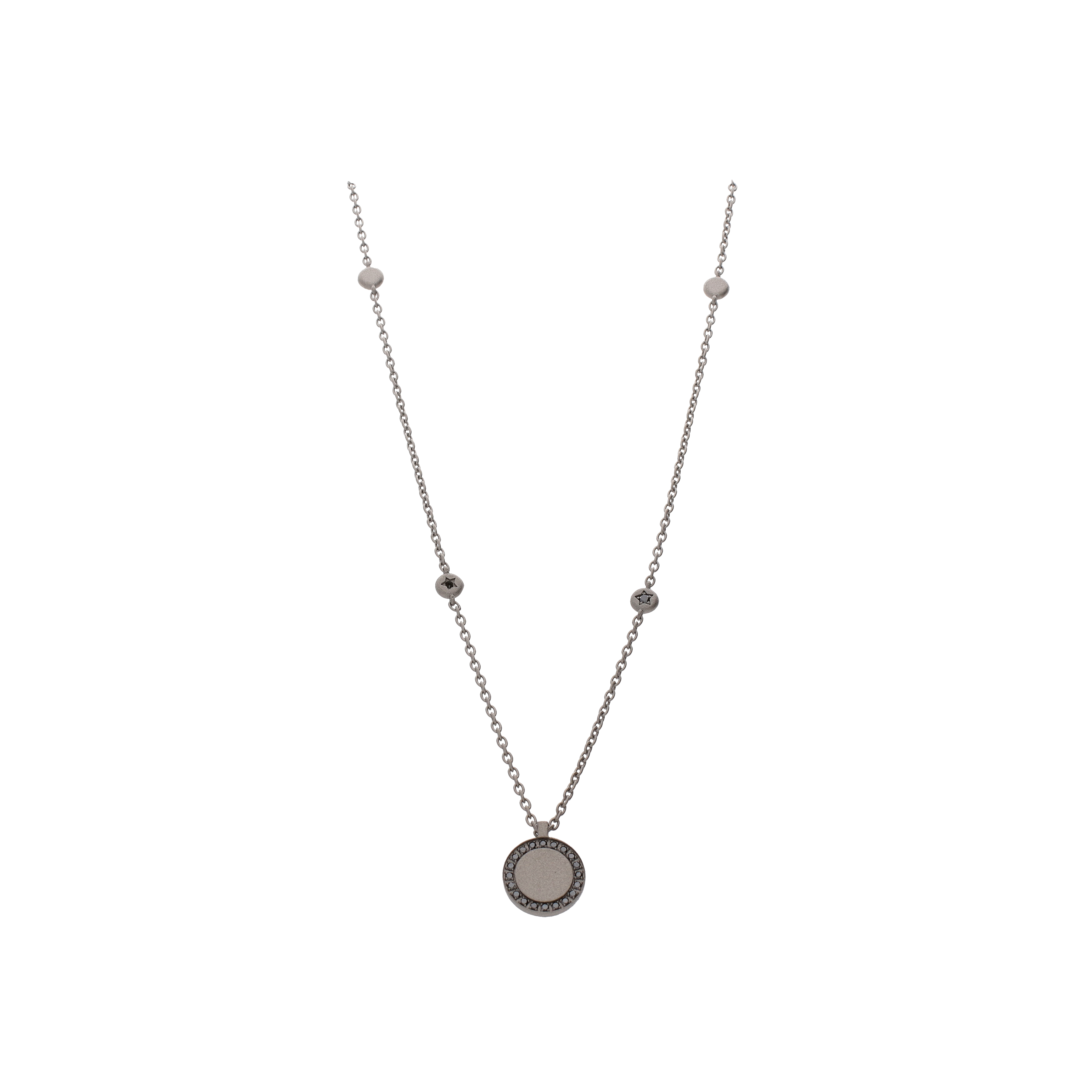 Mano | J . | COLLANA IN TITANIO SABBIATOCON CIONDOLO CONTORNO DIAMANTI BLACK - SCO4CODBK (1)