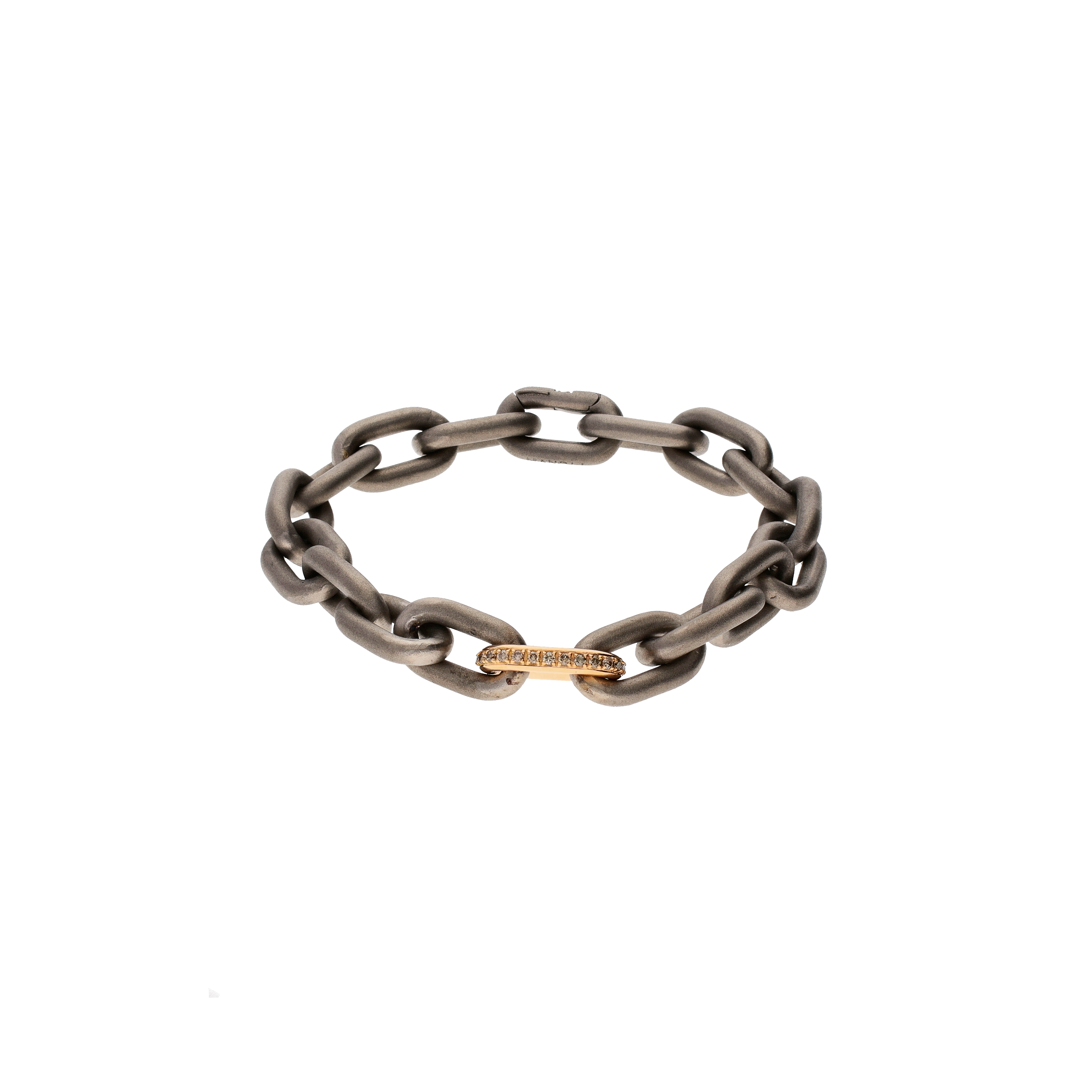 Mano | J . | BRACCIALE IN TITANIO CON UNA MAGLIA ORO ROSSO INCASSATA DIAMANTI BROWN - CBR3DBR (1)