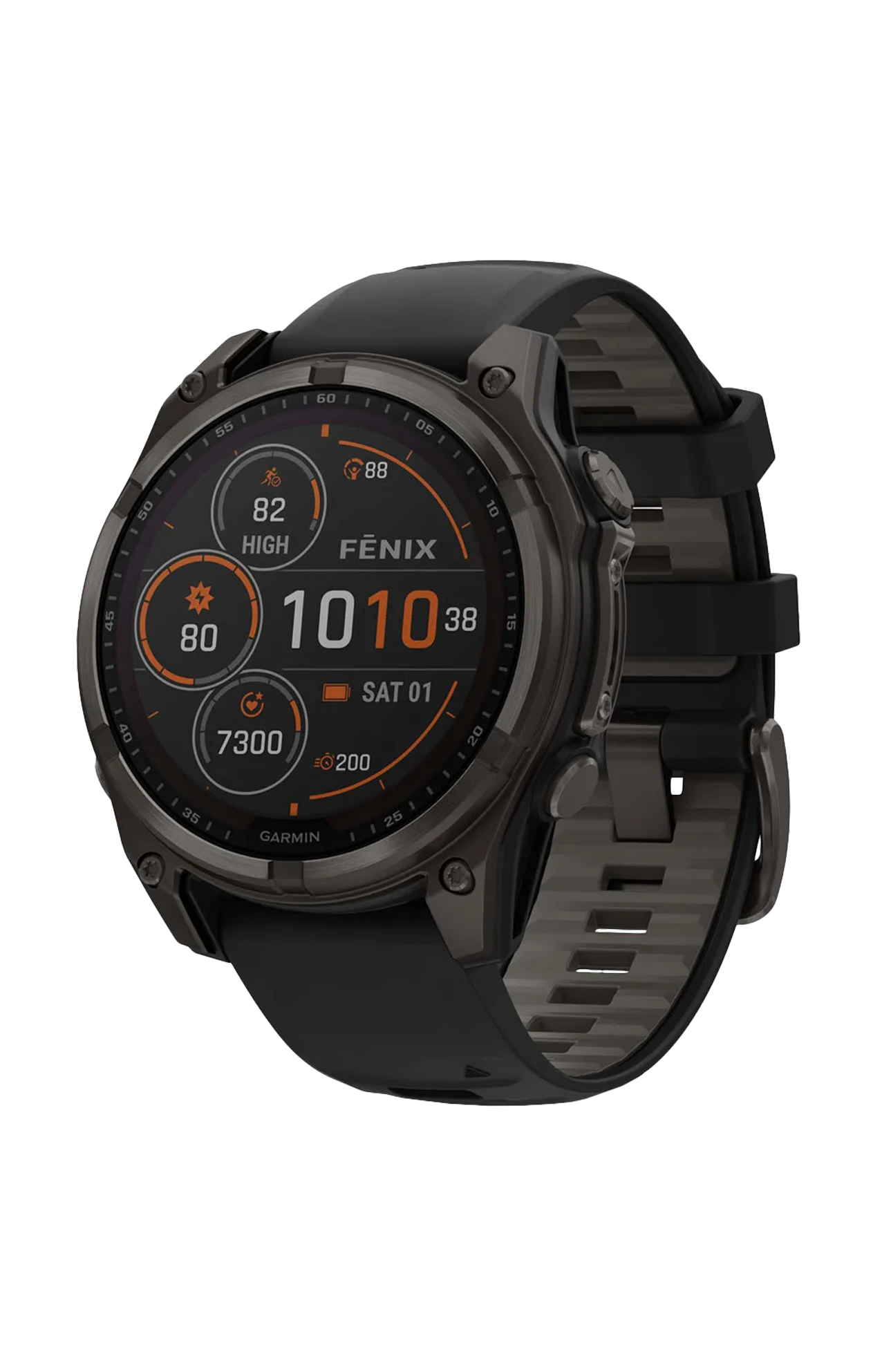 Garmin | FĒNIX&reg; 8 - 47 MM, SOLAR SAPPHIRE, TITANIO, CARBON GRAY DLC CON CINTURINO IN SILICONE BLACK/PEBBLE GREY - 010-02906-11 (1)