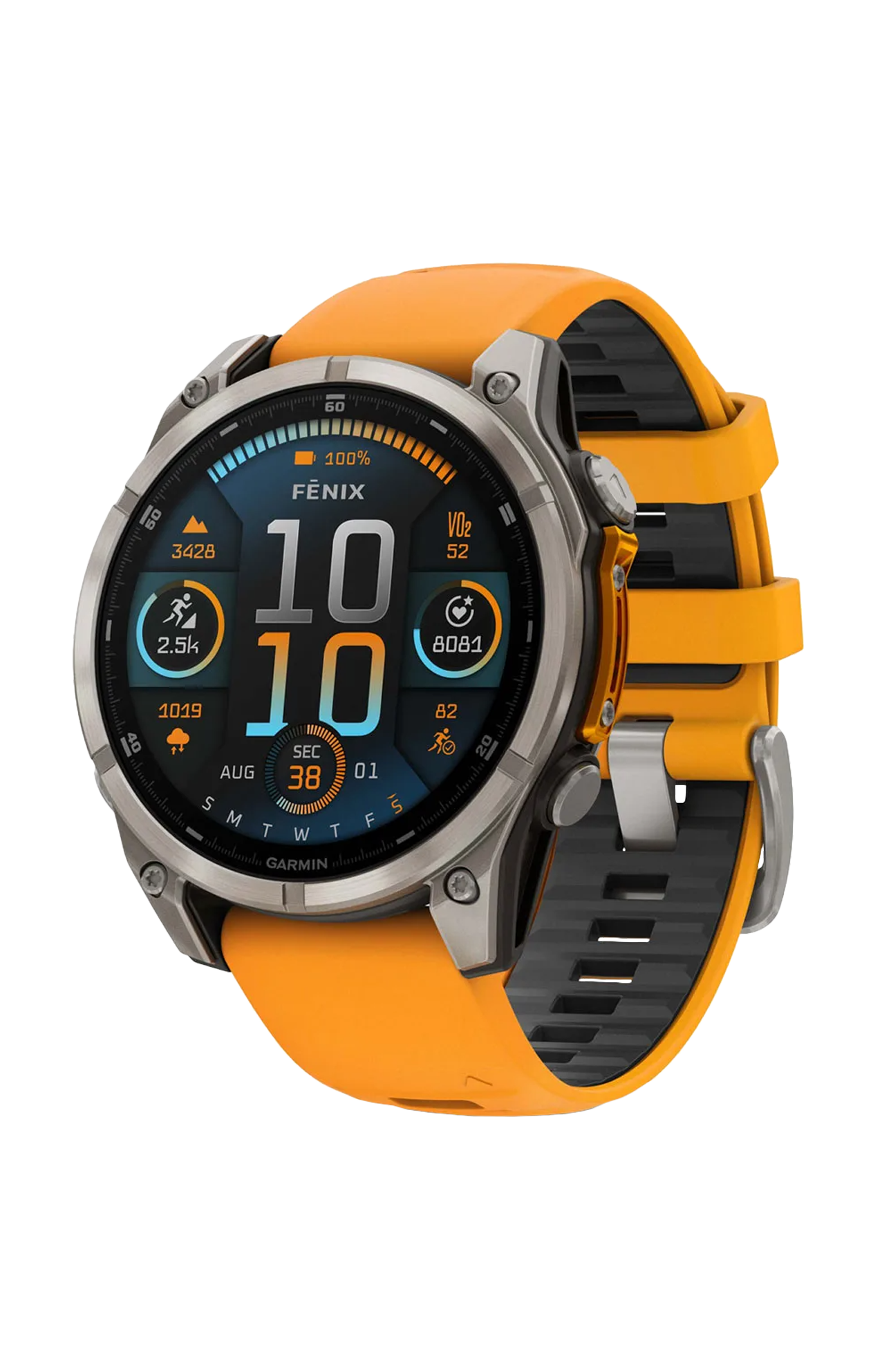 Garmin | FĒNIX&reg; 8 - 47 MM, AMOLED SAPPHIRE, TITANIUM CON CINTURINO IN SILICONE SPARK ORANGE/GRAFITE - 010-02904-11 (1)