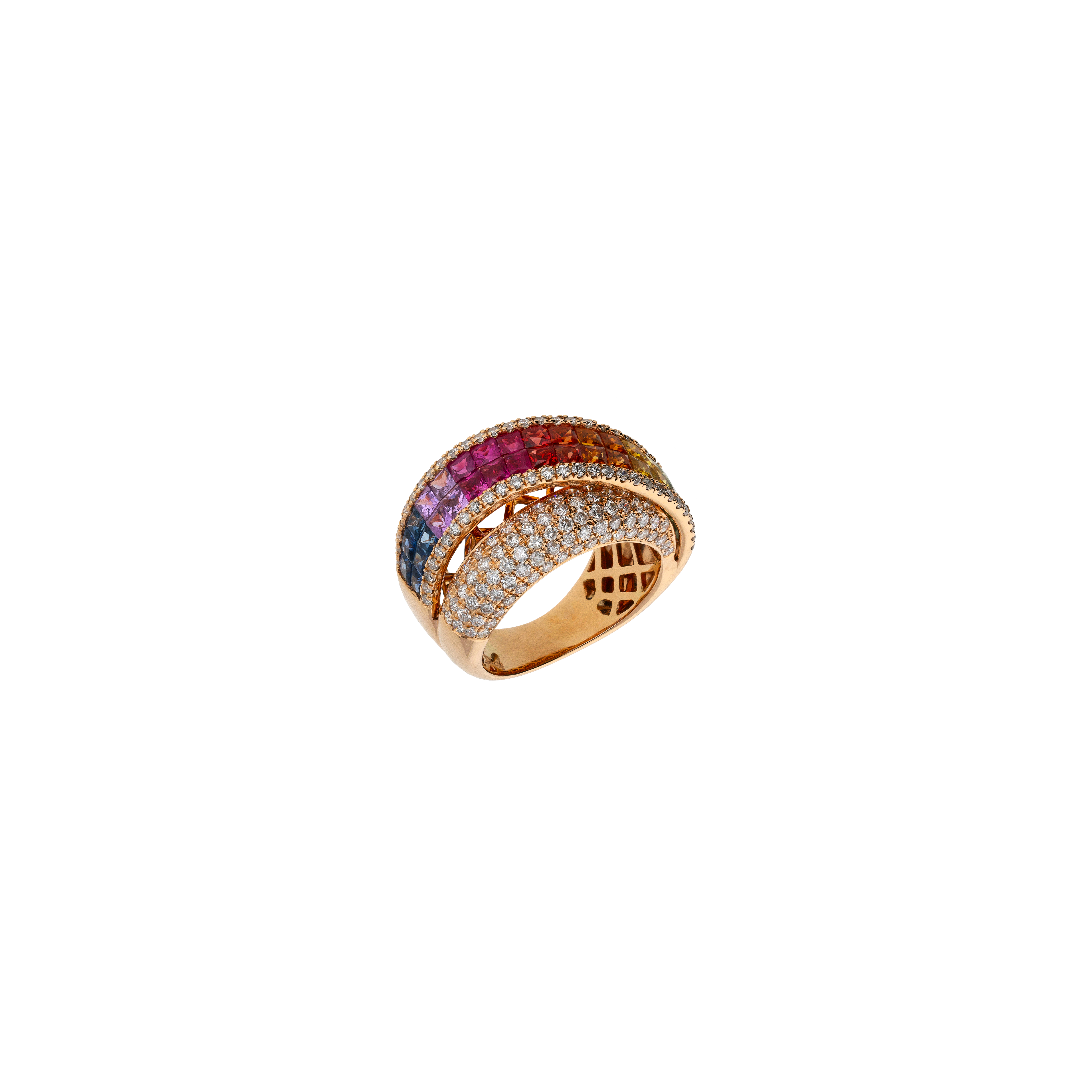 Bartorelli Italian Jewels | ANELLO IN ORO ROSA CON PAV&Eacute; DI DIAMANTI BIANCHI E ZAFFIRI MULTICOLOR - AR3330/MS (1)
