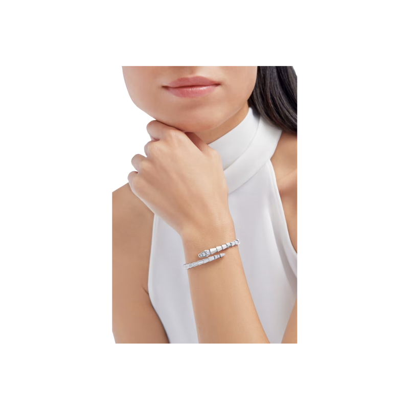 Bulgari | BRACCIALE SERPENTI VIPER IN ORO BIANCO CON DEMI-PAV&Eacute; DI DIAMANTI - BR859759 (2)