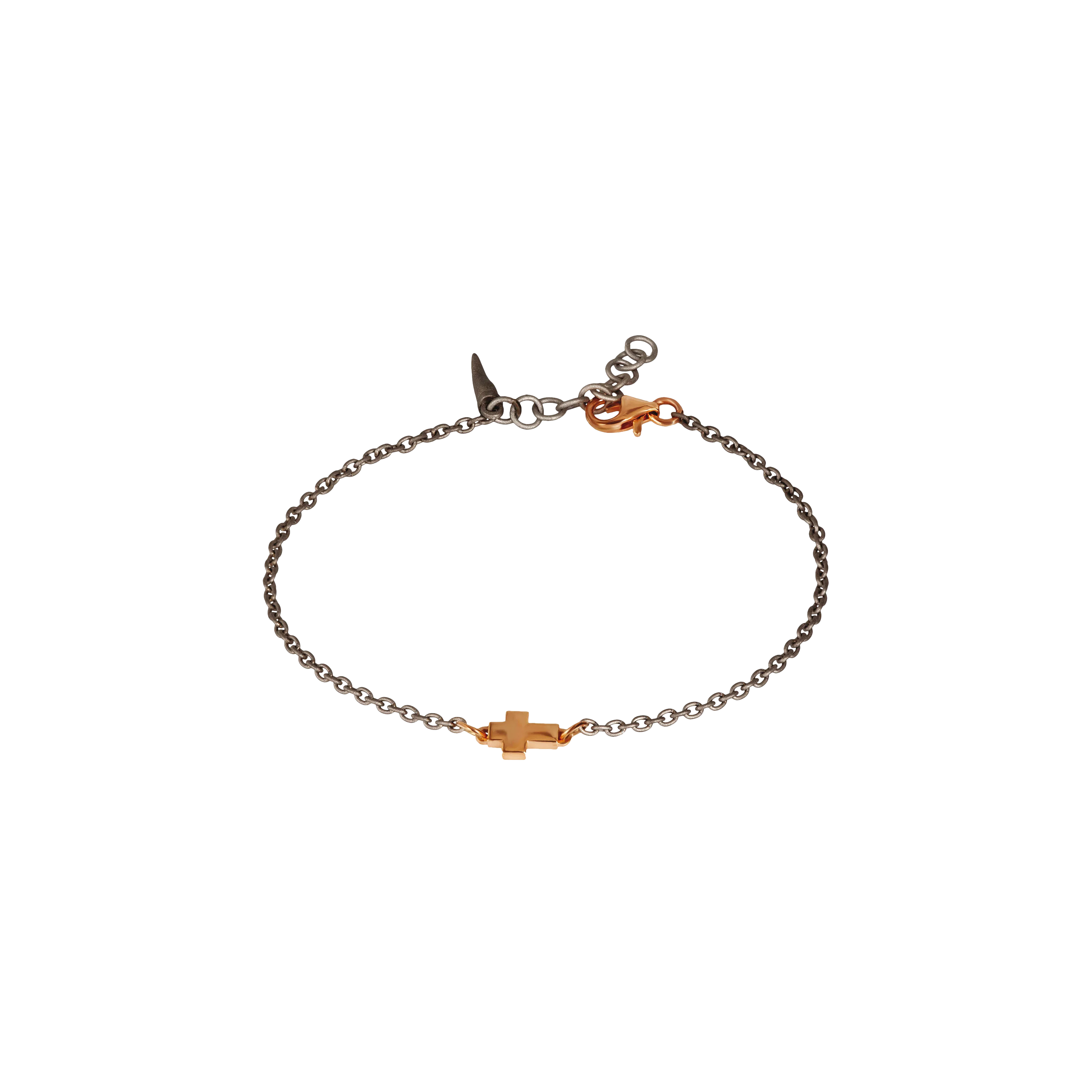 Mano | J . | BRACCIALE UOMO IN TITANIO CON UNA CROCE E CHIUSURA IN ORO ROSSO 9 KT - MINBRTRG1CROK (1)