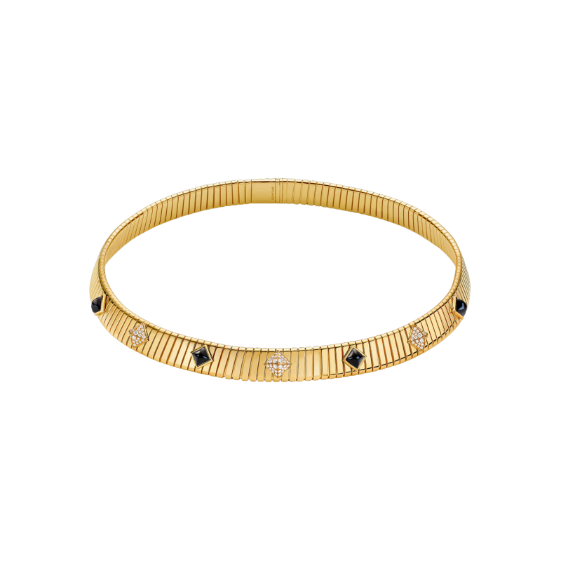Bulgari | COLLANA BVLGARI TUBOGAS CLASSIC IN ORO GIALLO CON ONICE E PAV&Eacute; DI DIAMANTI - CL860415 (1)