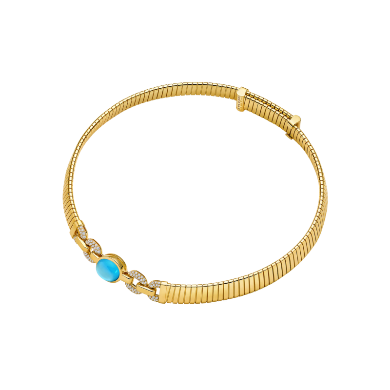 Bulgari | COLLANA BVLGARI TUBOGAS COLOR IN ORO GIALLO CON TOPAZIO BLU E DIAMANTI - CL860533 (2)