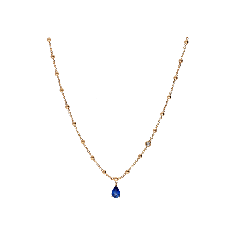 Bartorelli Italian Jewels | COLLANA GIROCOLLO ROSARIO IN ORO ROSA CON ZAFFIRO BLU PENDENTE E DIAMANTE SULLA CATENA - 212-I1261COLORE (1)