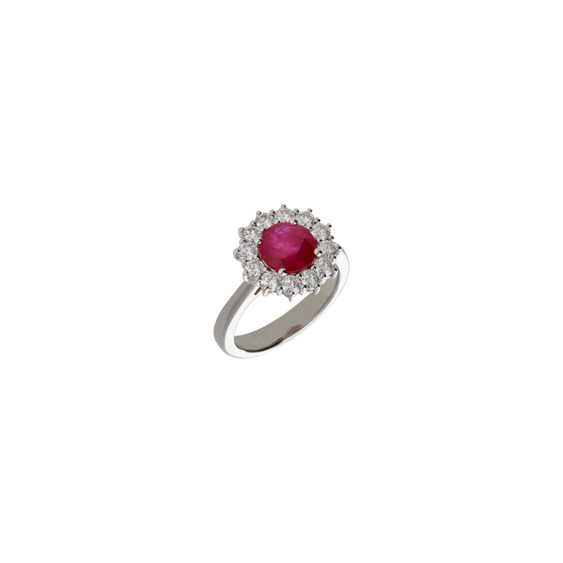 Bartorelli Italian Jewels | ANELLO ROSETTA IN ORO BIANCO CON RUBINO CENTRALE E CONTORNO DIAMANTI - 326-AN-1006 (1)