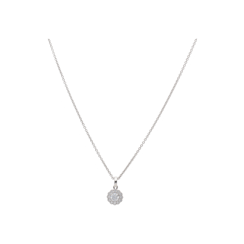 Bartorelli Italian Jewels | COLLANA GIROCOLLO PUNTO LUCE CON PENDENTE ROSETTA IN ORO BIANCO, DIAMANTE CENTRALE E CONTORNO DIAMANTI - 412-44852-30 (1)
