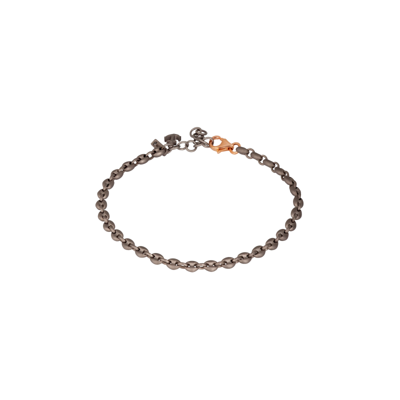Mano | J . | BRACCIALE UOMO CON MAGLIE MARINE PICCOLE IN TITANIO E ORO ROSSO 9 KT, ANCORA IN TITANIO E DIAMANTE BLACK - MARBRTTSM (1)