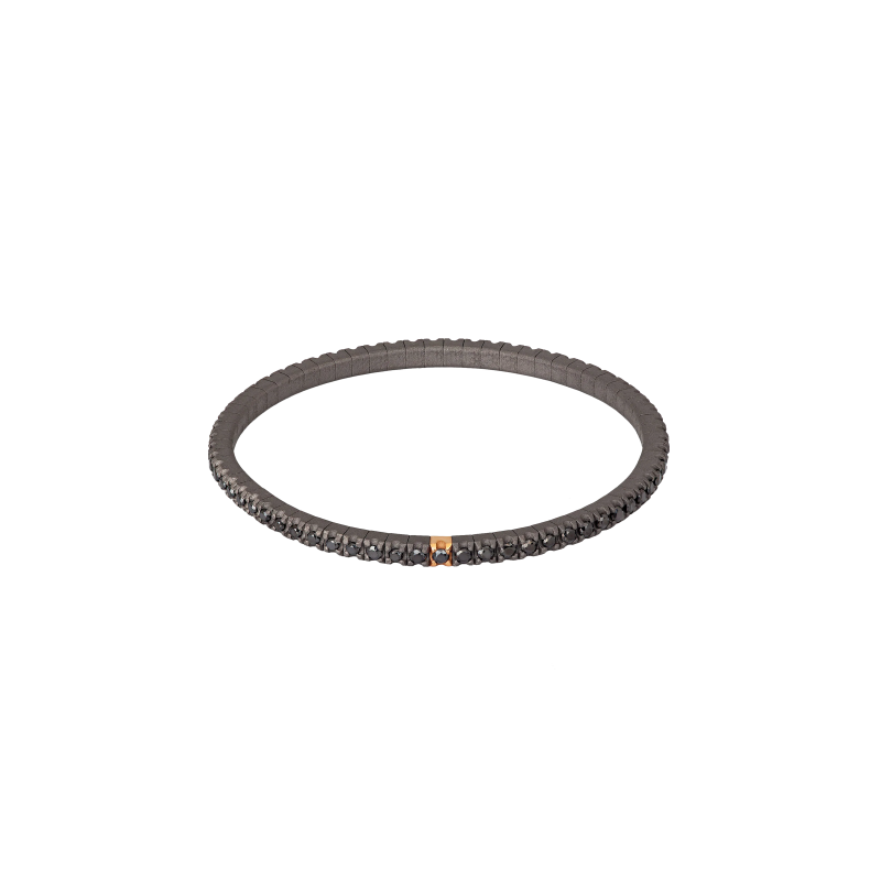 Mano | J . | BRACCIALE TENNIS UOMO ELASTICA IN TITANIO, ORO ROSSO 18 KT E DIAMANTI BLACK DA 3 PUNTI - TENBRTBRGBR3PT (1)