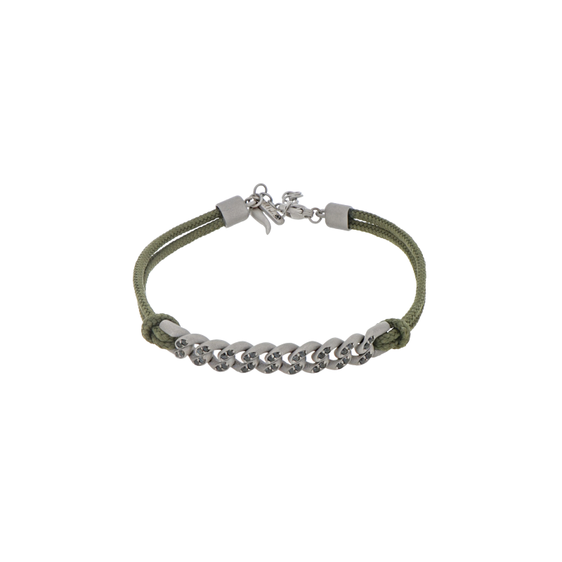 Mano | J . | BRACCIALE GROUMETTE NAUTICA IN TITANIO CON DIAMANTI BLACK E LACCIO VERDE MILITARE - BRG1003 (1)