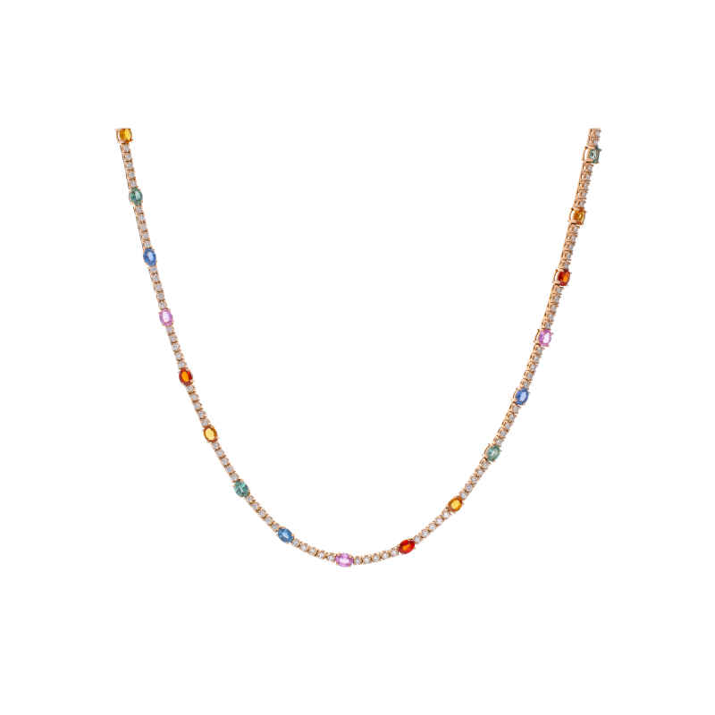 Bartorelli Italian Jewels | GIROCOLLO TENNIS IN ORO ROSA CON ZAFFIRI MULTICOLOR E DIAMANTI BIANCHI - AN4001/MCS (1)