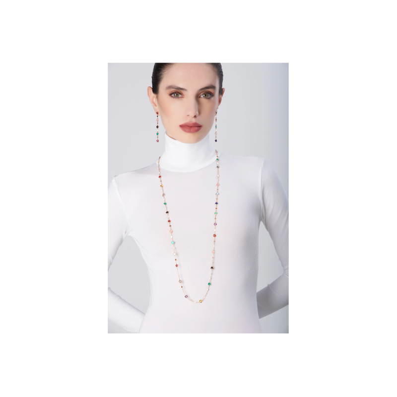 Pasquale Bruni | SAUTOIR FIGLIA DEI FIORI IN ORO ROSA CON AGATA VERDE, CORNIOLA ROSSA, ONICE, PIETRA DI LUNA BIANCA, CALCEDONIO ROSA, CITRINO, AMETISTA, TOPAZIO BLU LONDON, QUARZO FUM&Eacute;, TOPAZIO BLU, LAPISLAZZULI, CRISOPRASIO, GRANATO ROSSO, TURCHESE, AGATA BIANCA, CALCEDONIO AZZURRO E DIAMANTI - 16705R (2)