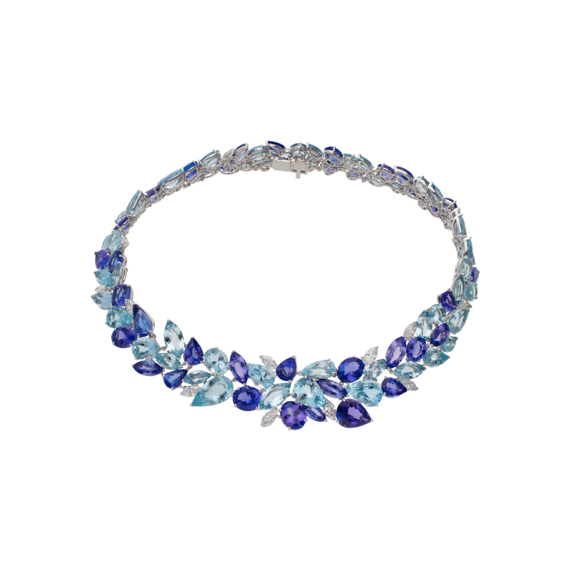 Bartorelli Italian Jewels | COLLANA GIROCOLLO SEMIRIGIDA IN ORO BIANCO CON DIAMANTI, ACQUAMARINA E TANZANITE - GG/EGO-O/AB8A (1)