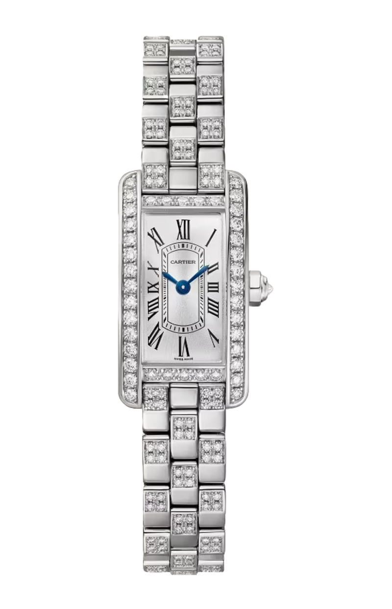 Cartier | TANK AM&Eacute;RICAINE, MODELLO MINI, ORO BIANCO, DIAMANTI, QUARZO - WJTA0067 (1)