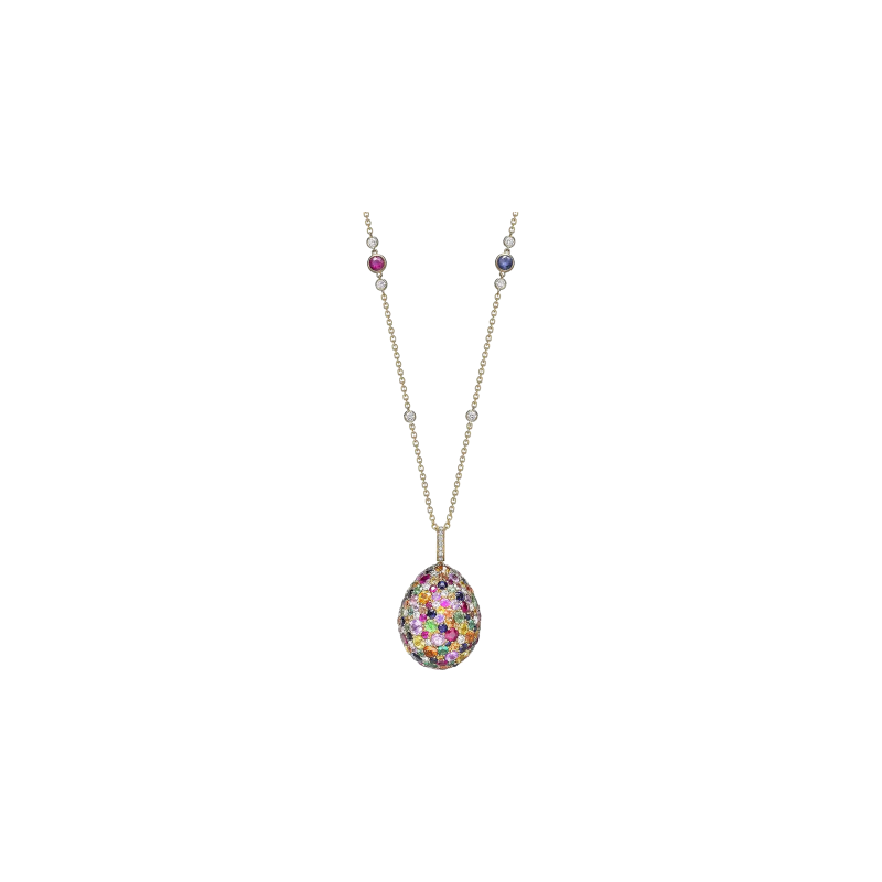 Faberg&eacute; | COLLANA EMOTION CON CIONDOLO A FORMA DI UOVO IN ORO GIALLO DIAMANTI E PIETRE MULTICOLOR - 1824 (1)
