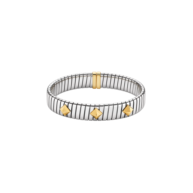 Bulgari | BRACCIALE BVLGARI TUBOGAS GOLD & STEEL IN ACCIAIO INOSSIDABILE CON BORCHIE IN ORO GIALLO 18 KT - BR860869 (2)