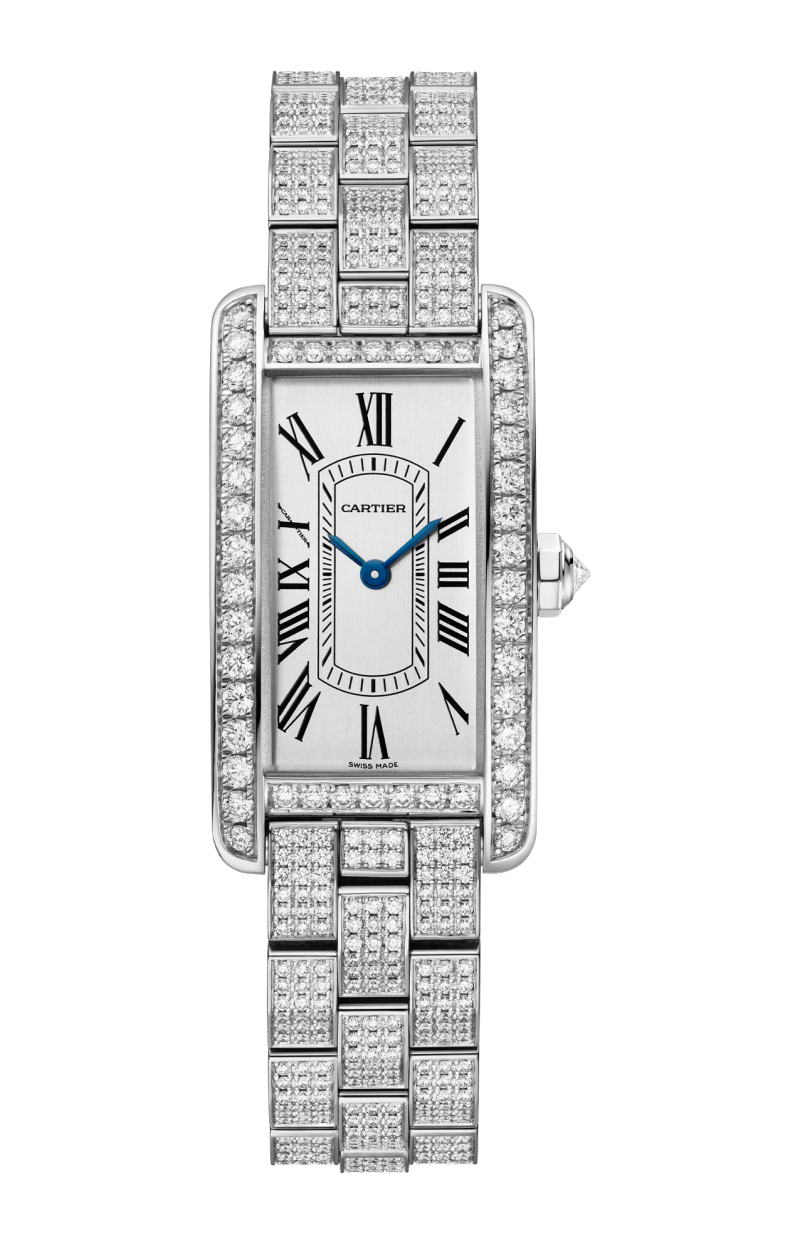 Cartier | TANK AM&Eacute;RICAINE MODELLO PICCOLO, ORO BIANCO, DIAMANTI, QUARZO - HPI01847 (1)