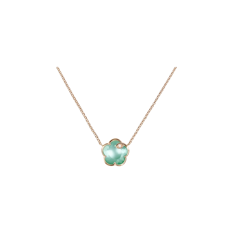 Pasquale Bruni | COLLANA PETIT JOLI IN ORO ROSA CON PIETRA LUNAR GARDEN IN AGATA VERDE E PIETRA DI LUNA BIANCA E DIAMANTE - 16790R (1)