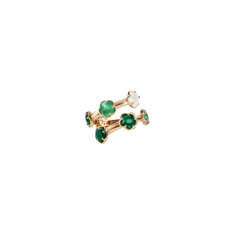 Pasquale Bruni | ANELLO FIGLIA DEI FIORI IN ORO ROSA CON AGATA VERDE, PIETRA DI LUNA BIANCA, MALACHITE, CRISOPRASIO, PRASIOLITE, AVVENTURINA VERDE E DIAMANTE - 16775R (1)