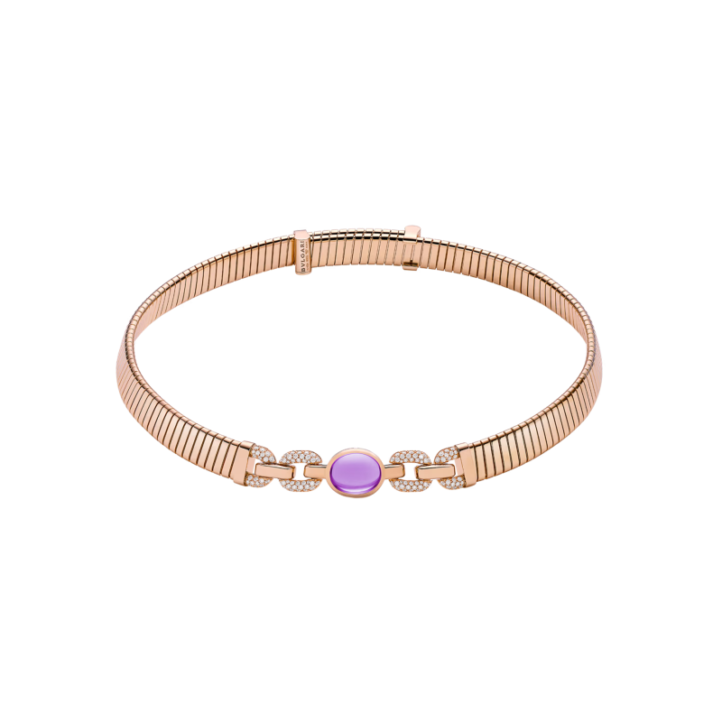 Bulgari | COLLANA BULGARI TUBOGAS CON AMETISTA CENTRALE E PAV&Eacute; DI DIAMANTI - CL860607 (1)