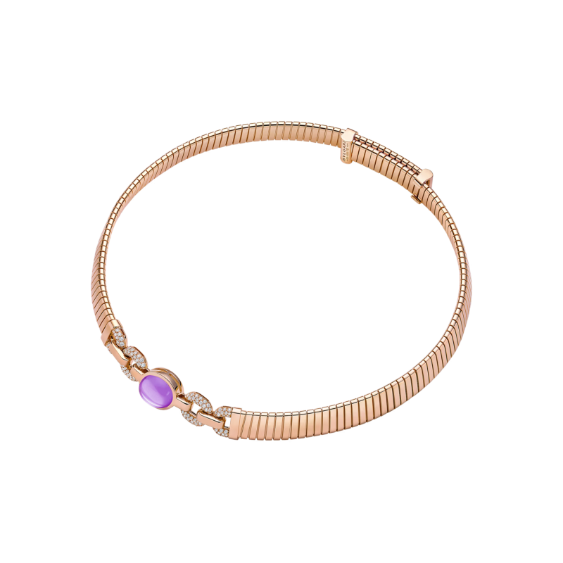 Bulgari | COLLANA BULGARI TUBOGAS CON AMETISTA CENTRALE E PAV&Eacute; DI DIAMANTI - CL860607 (2)