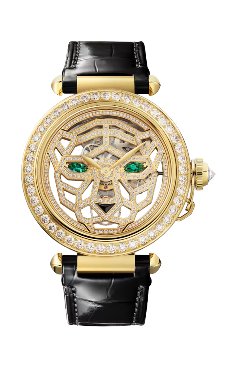 Cartier | OROLOGIO GIOIELLO PANTH&Egrave;RE, 41 MM, MANUALE, ORO GIALLO, DIAMANTI, SMERALDI, SCHELETRATO - HPI01359 (3)