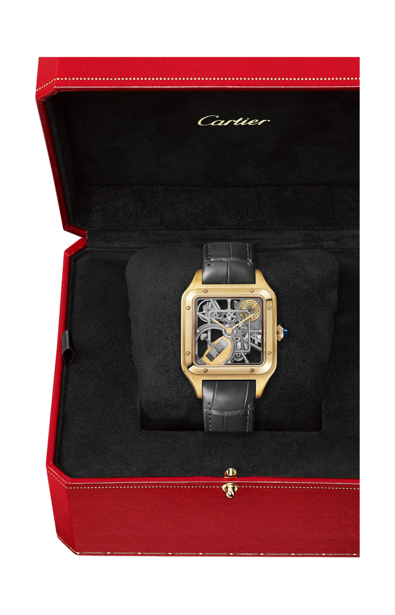 Cartier | SANTOS-DUMONT SCHELETRATO DOTATO DI MICROROTORE MODELLO GRANDE, AUTOMATICO, ORO GIALLO - WHSA0043 (5)