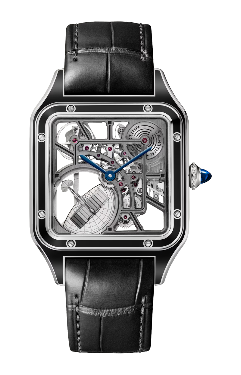 Cartier | SANTOS-DUMONT SCHELETRATO CON MICROROTORE MODELLO GRANDE, AUTOMATICO, ACCIAIO - WHSA0044 (1)