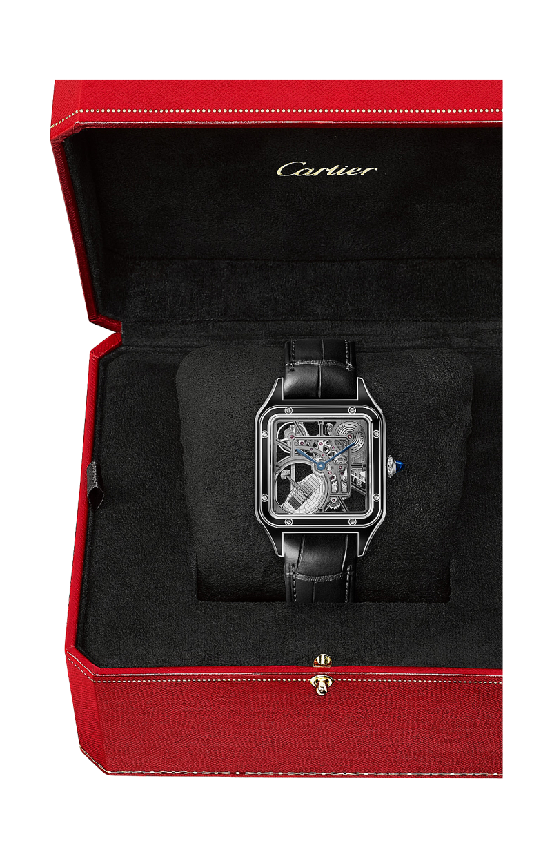 Cartier | SANTOS-DUMONT SCHELETRATO CON MICROROTORE MODELLO GRANDE, AUTOMATICO, ACCIAIO - WHSA0044 (5)