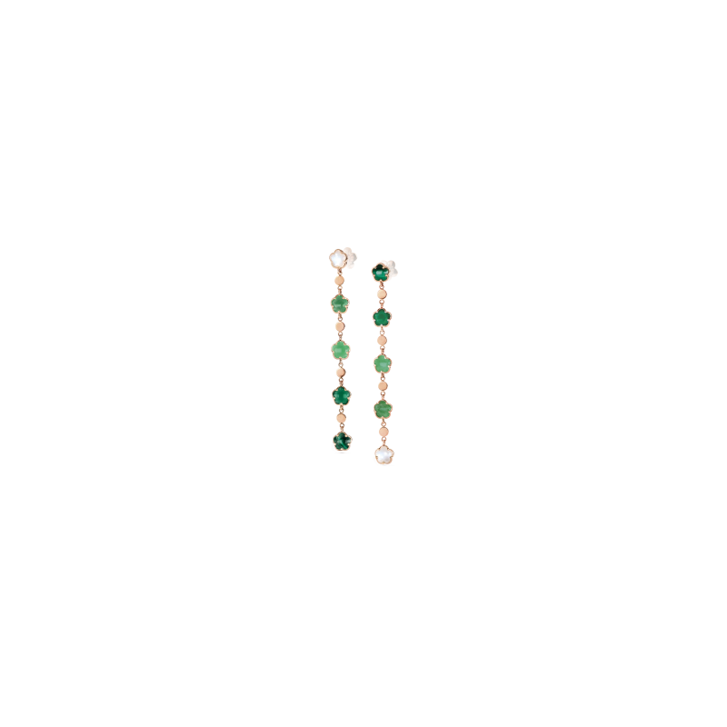 Pasquale Bruni | ORECCHINI PENDENTI FIGLIA DEI FIORI IN ORO ROSA CON AGATA VERDE, MALACHITE E CRISOPRASIO - 16776R (1)