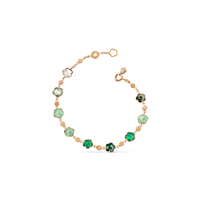 Pasquale Bruni | BRACCIALE FIGLIA DEI FIORI IN ORO ROSA CON AGATA VERDE, PIETRA DI LUNA BIANCA, MALACHITE, CRISOPRASIO, PRASIOLITE, AVVENTURINA VERDE, AGATA MUSCHIATA E DIAMANTE - 16780R (1)