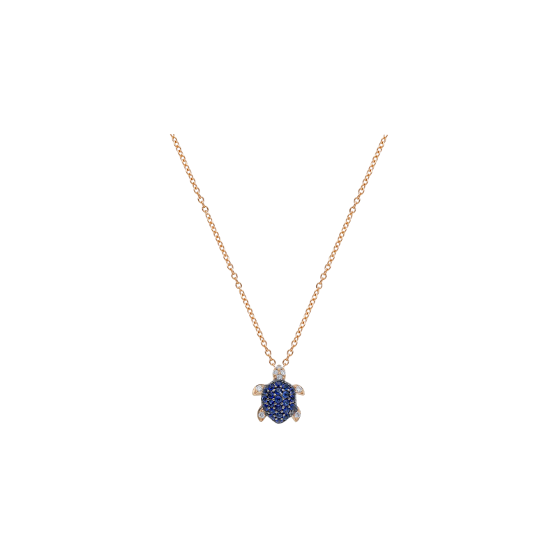 Bartorelli Italian Jewels | COLLANA GIROCOLLO IN ORO ROSA CON PENDENTE TARTARUGHINA IN PAV&Eacute; DI ZAFFIRI E DIAMANTI - 254299 (1)