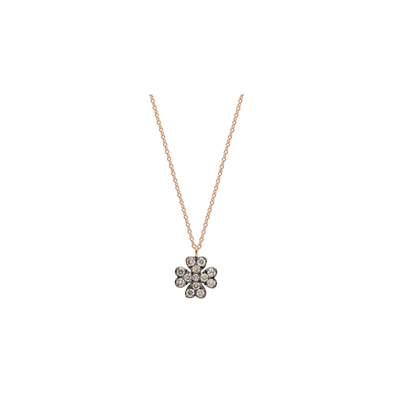Bartorelli Italian Jewels | COLLANA GIROCOLLO IN ORO ROSA CON PENDENTE QUADRIFOGLIO IN PAV&Eacute; DI DIAMANTI BROWN - 253775 (1)