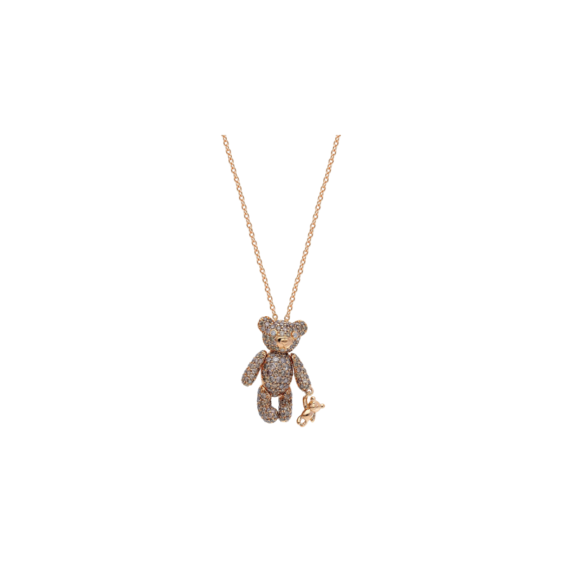 Bartorelli Italian Jewels | COLLANA IN ORO ROSA CON PENDENTE ORSETTI IN PAV&Eacute; DI DIAMANTI BROWN E DUE DIAMANTI BIANCHI - M80C05010205570 (1)