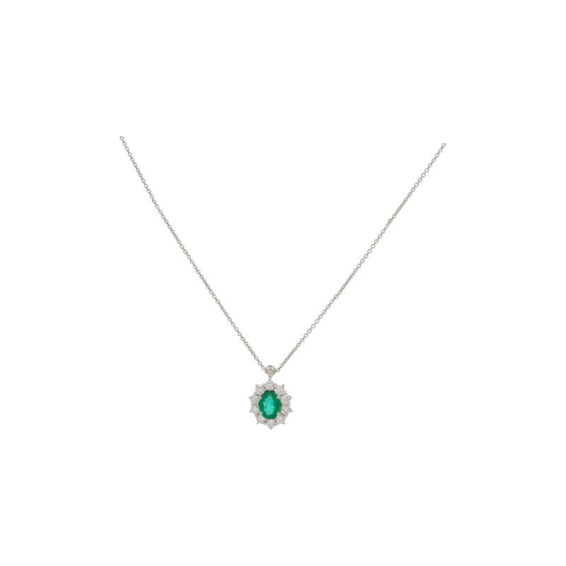 Bartorelli Italian Jewels | COLLANA GIROCOLLO IN ORO BIANCO CON PENDENTE ROSETTA SMERALDO E DIAMANTI - 024-2035 (1)