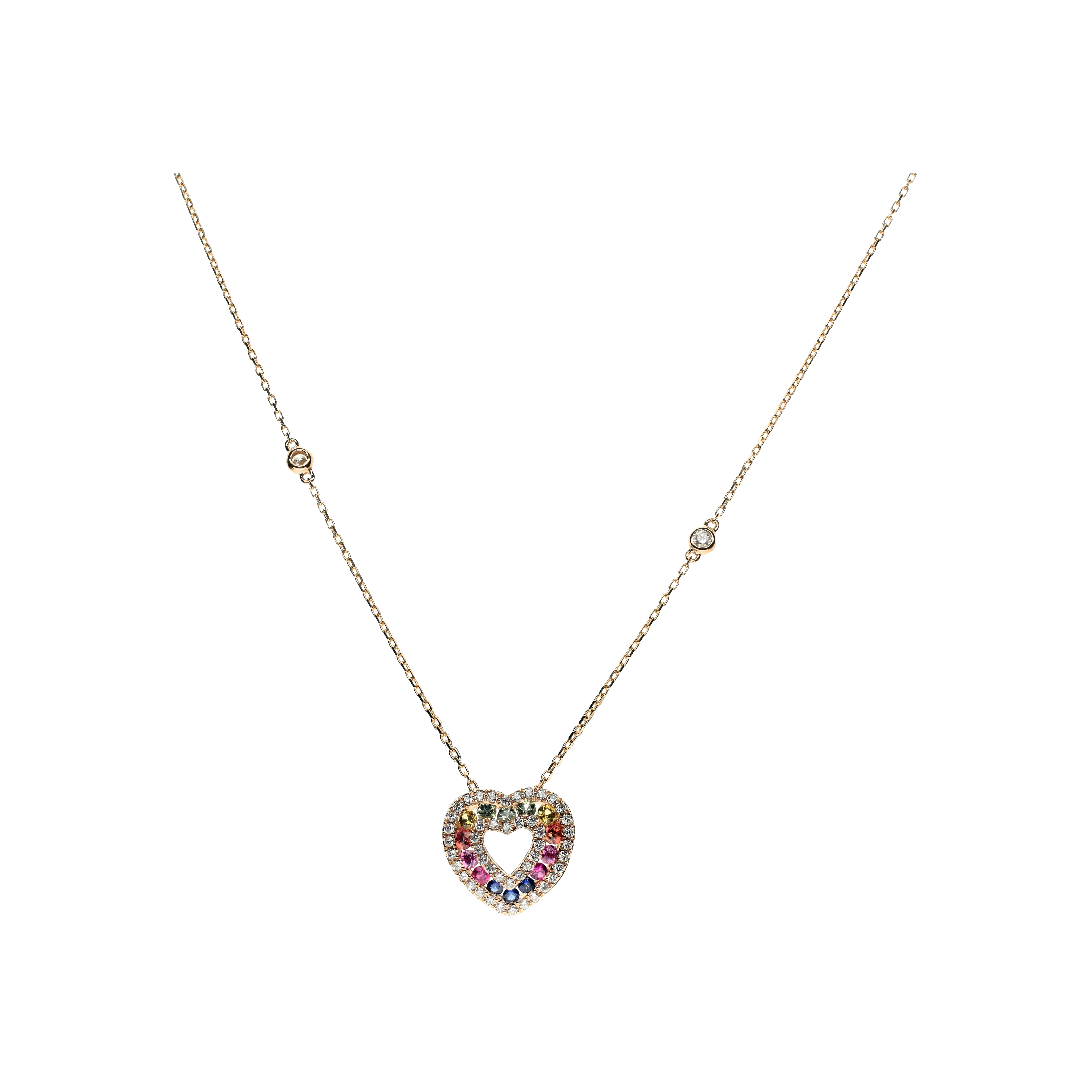 Bartorelli Italian Jewels | COLLANA RAINBOW CON PENDENTE CUORE IN ZAFFIRI MULTICOLOR E DIAMANTI - KP1003/MS (1)