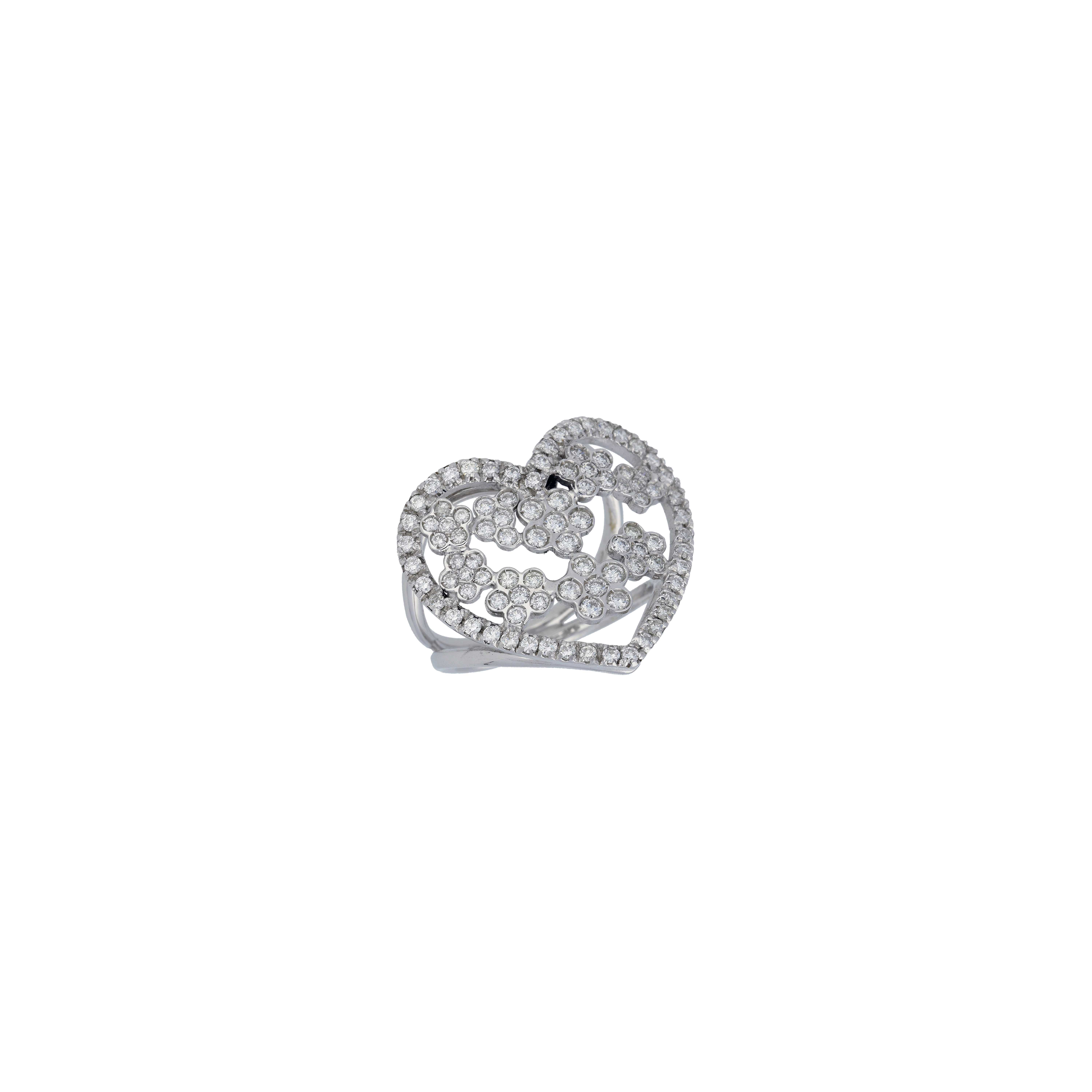 Bartorelli Italian Jewels | ANELLO CUORE E FIORI IN ORO BIANCO E DIAMANTI - MXAN203 (1)