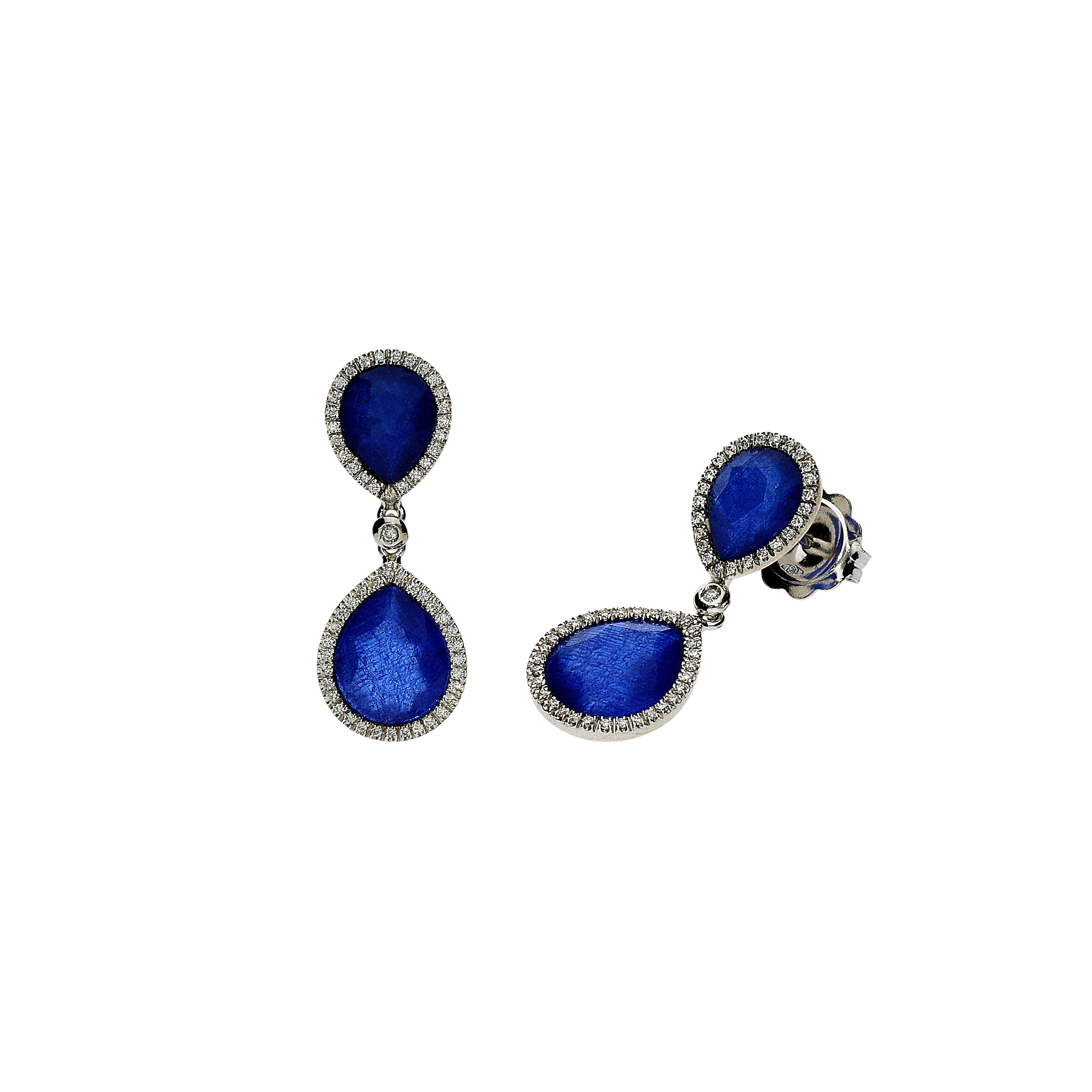 Bartorelli Italian Jewels | Orecchini in oro bianco 18 carati,zaffiri blu,cristallo di rocca e diamanti bianchi taglio brillante - O250/24 OB (1)