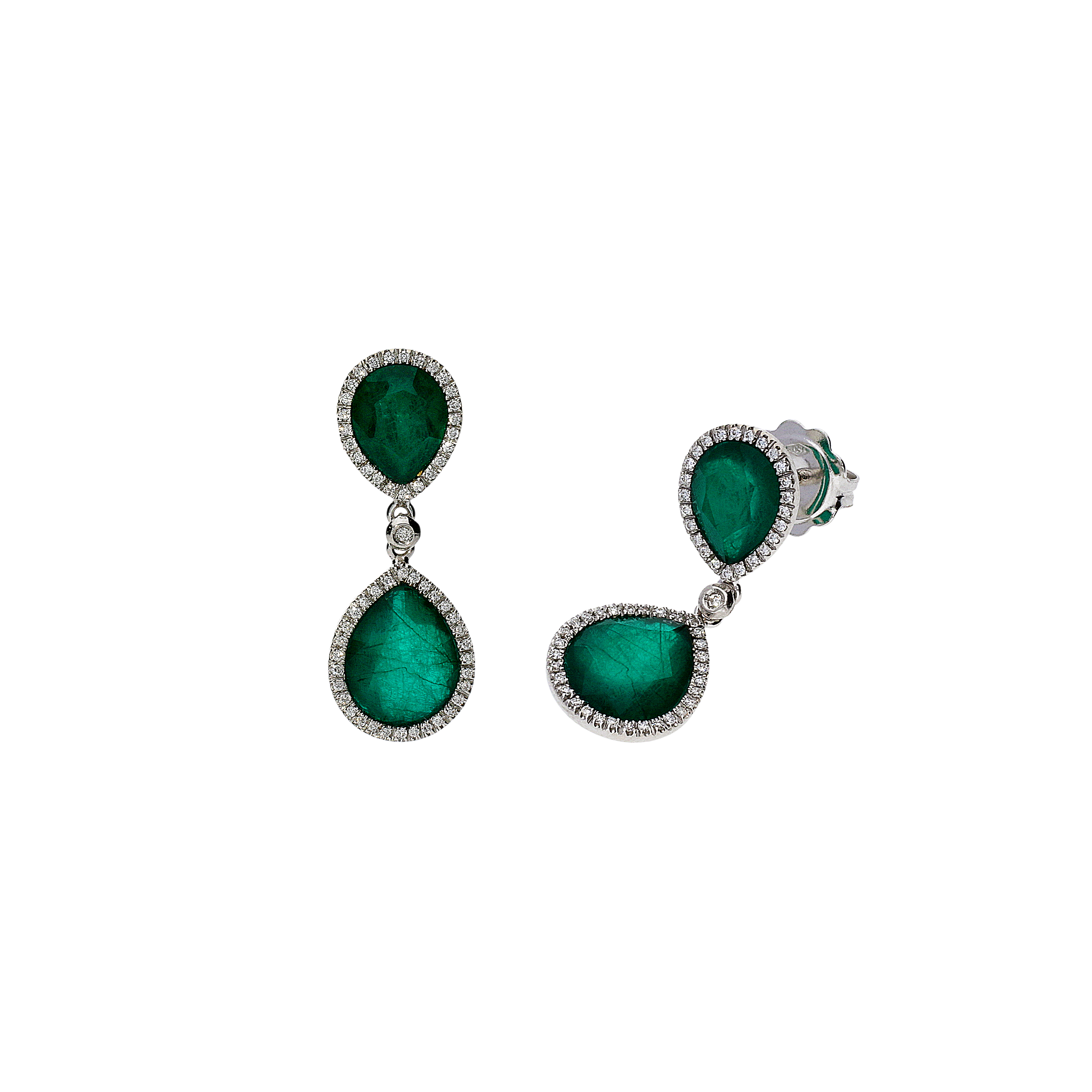 Bartorelli Italian Jewels | Orecchini in oro bianco 18 carati con smeraldi, cristallo di rocca e diamanti bianchi taglio brillante - O250/24 SM (1)