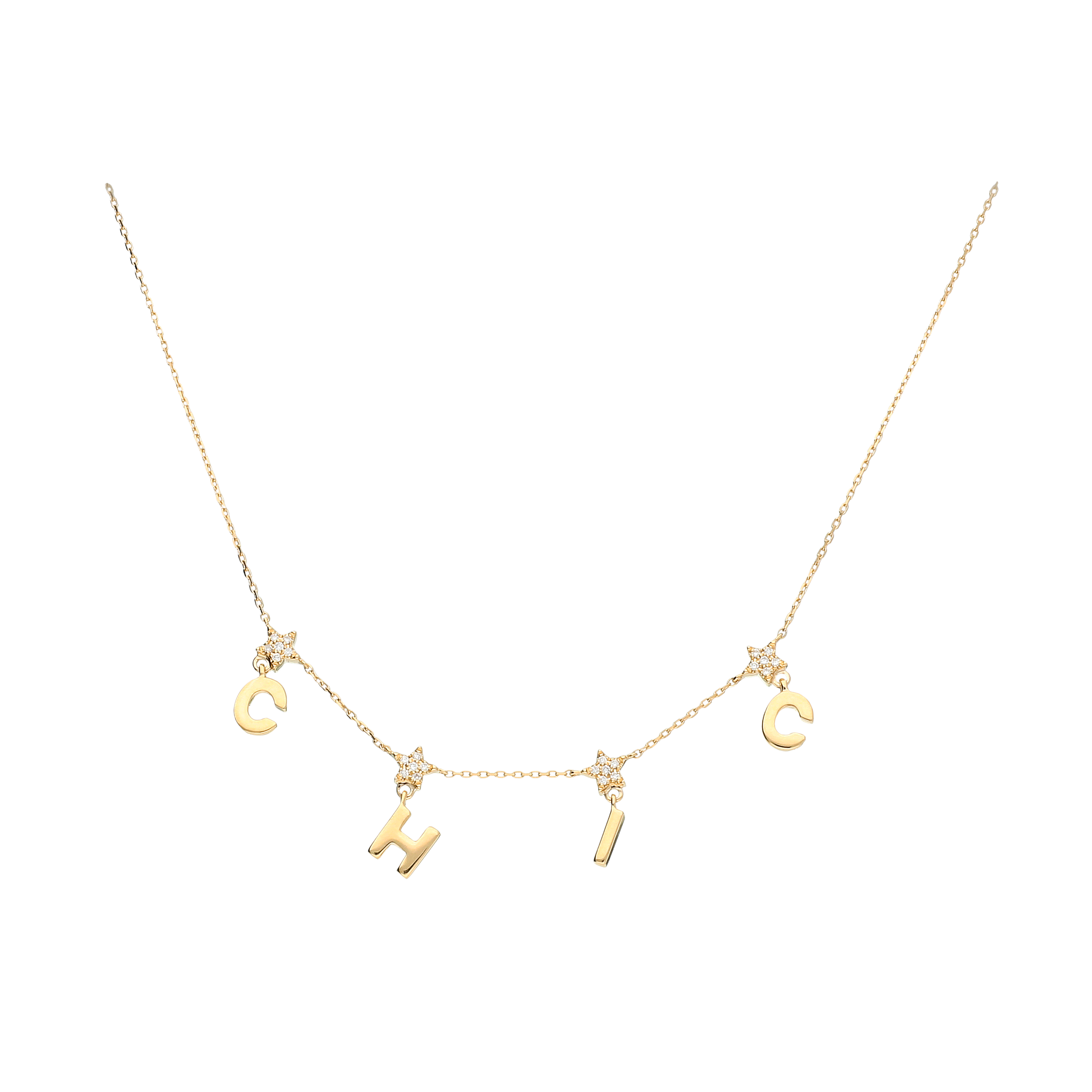 Bartorelli Italian Jewels | CHIC - Collana girocollo in oro rosa con lettere pendenti e stelline con diamanti bianchi - VN27266DP (1)