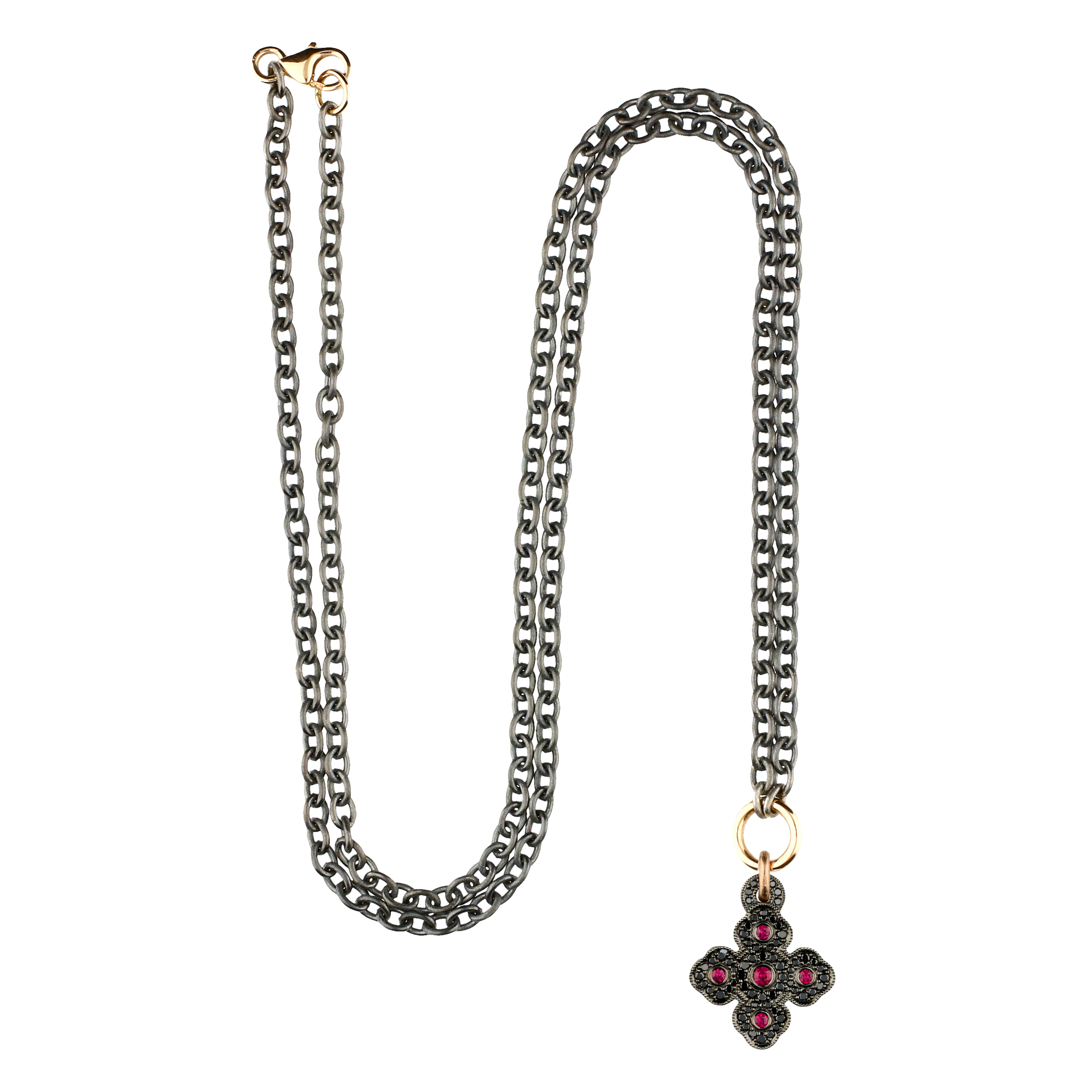 Bartorelli Italian Jewels | Collana con ciondolo croce in oro brunito , diamanti neri e rubini naturali - VP25819DKRUX09 (3)