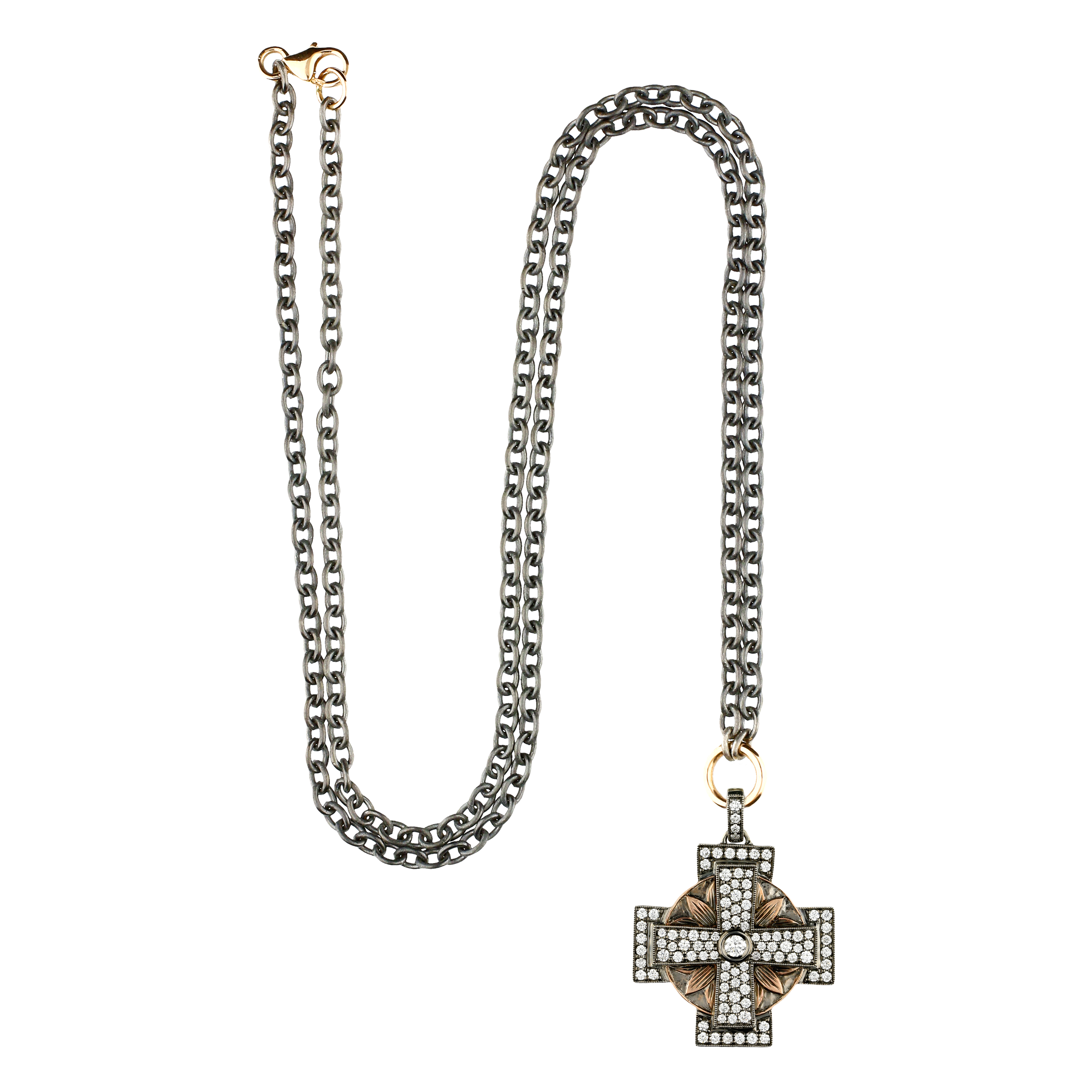 Bartorelli Italian Jewels | Collana in argento nero con ciondolo croce in oro rosa e diamanti bianchi - VP26538DX09 (3)