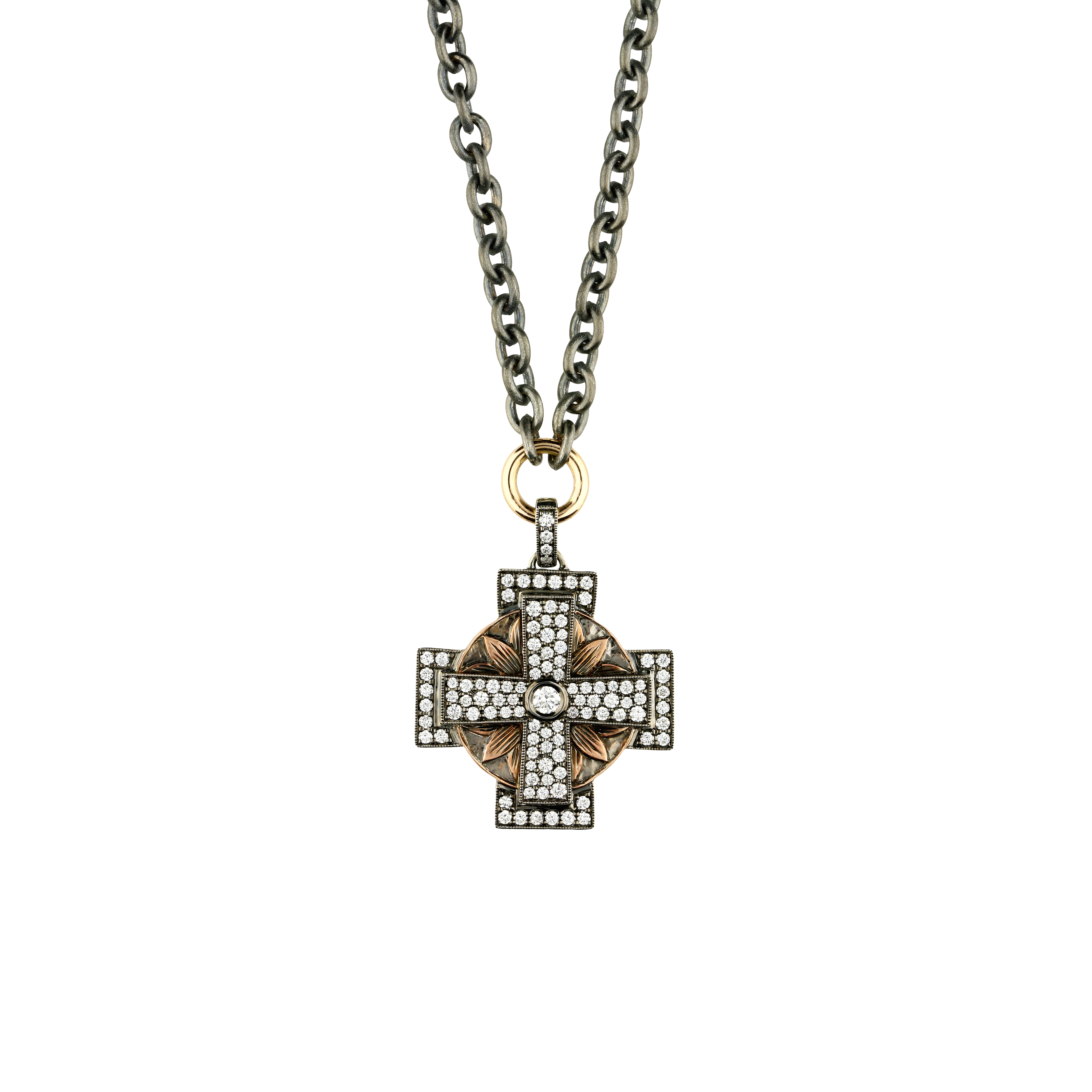 Bartorelli Italian Jewels | Collana in argento nero con ciondolo croce in oro rosa e diamanti bianchi - VP26538DX09 (1)