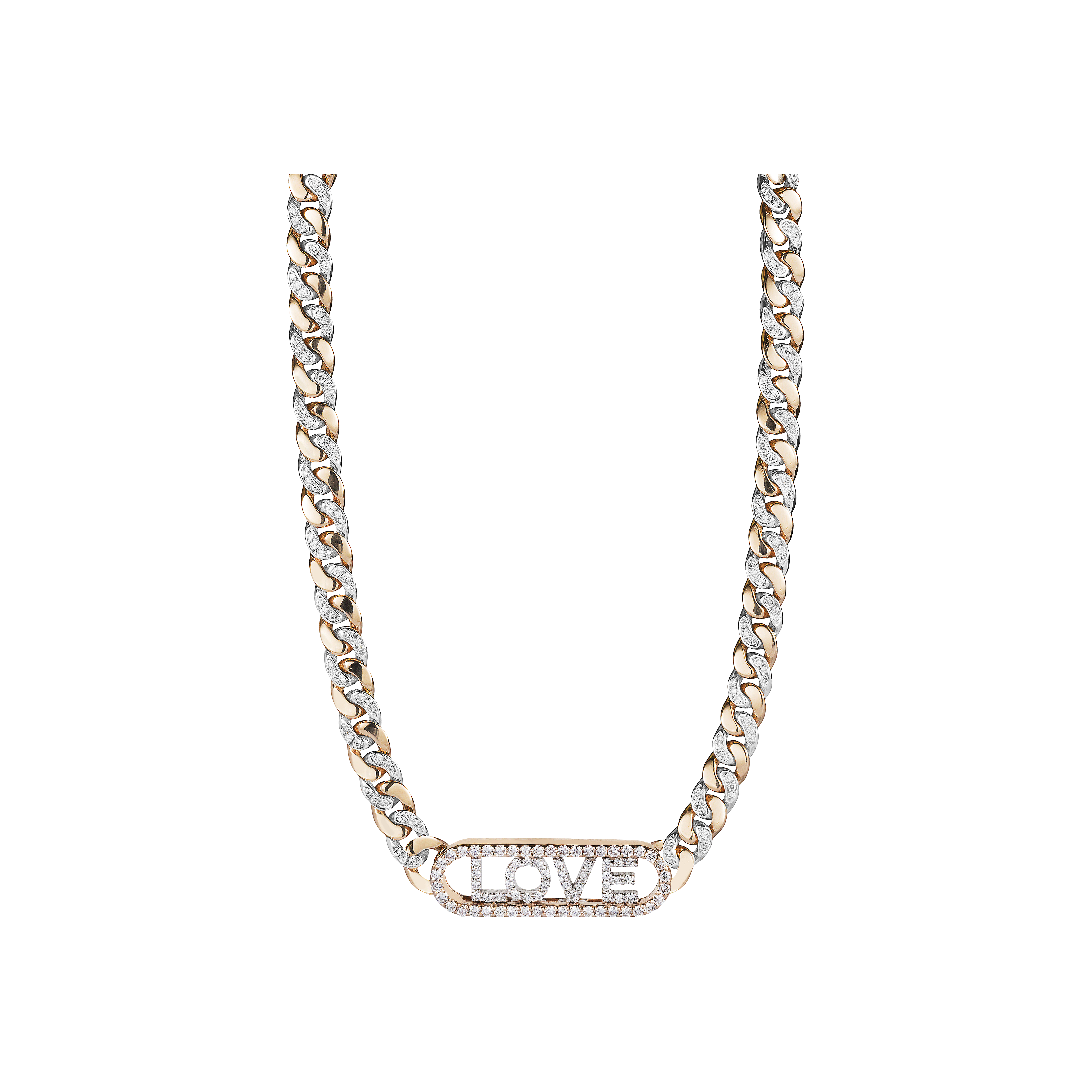 Bartorelli Italian Jewels | COLLANA IN ORO ROSA E ORO BIANCO GOURMETTE  CON DIAMANTI E LETTERE SEMOVIBILI 